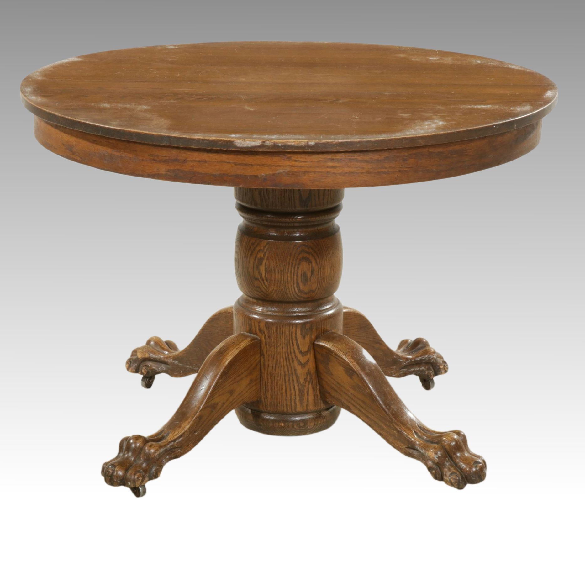 Round Oak Pedestal Dining Table, Early 20th Century