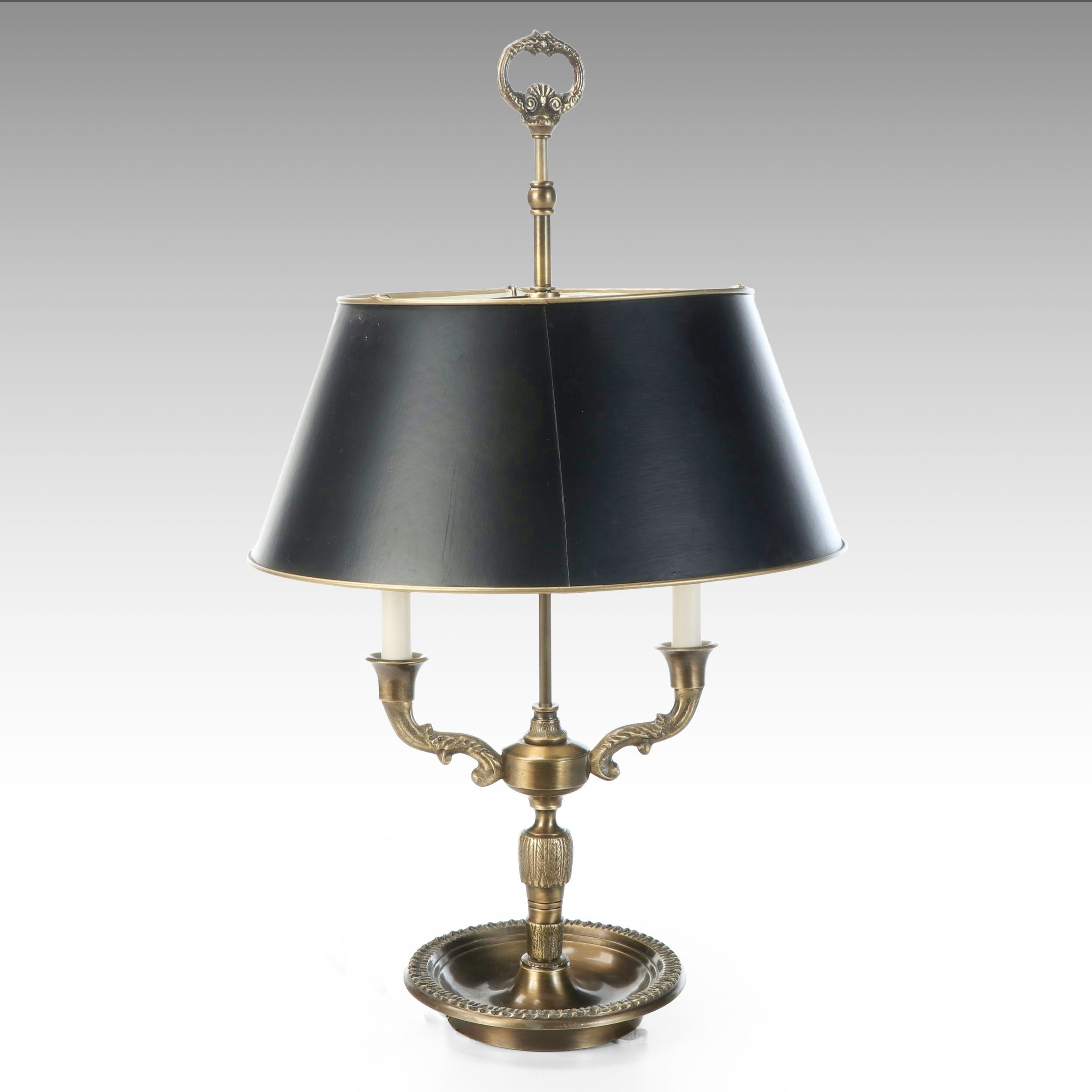 Neoclassical Bouillotte Brass Table Lamp with Black Paper Shade