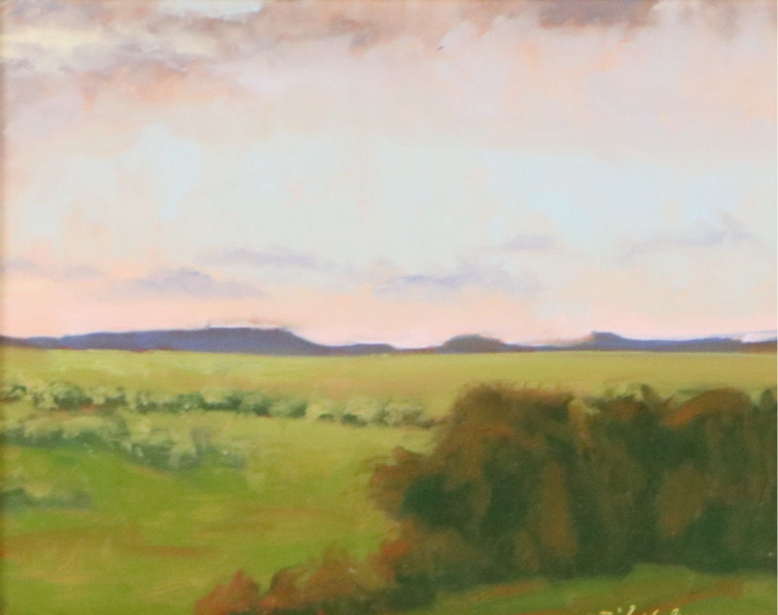 Oil Painting of Grassy Field at Dawn, 21st Century