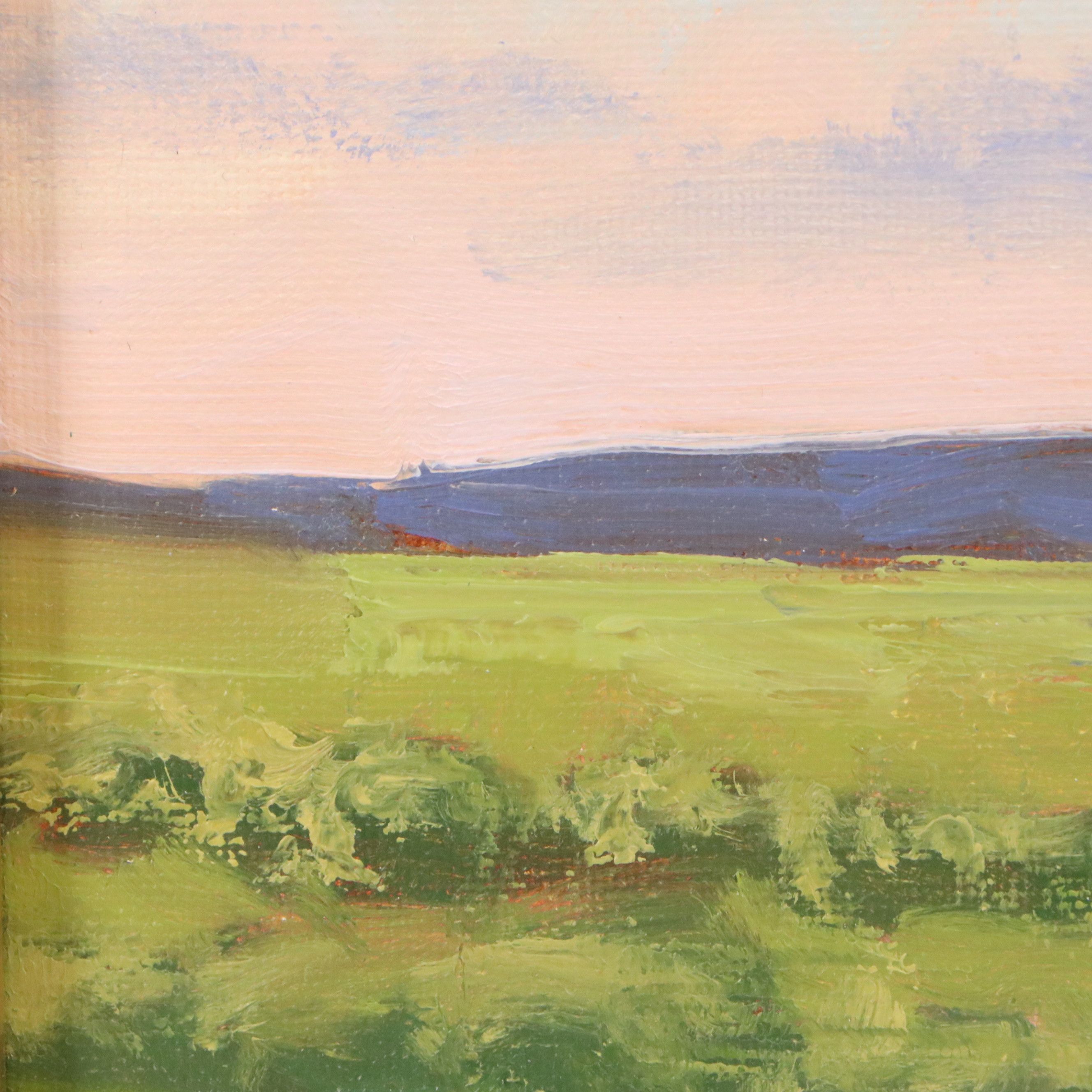 Oil Painting of Grassy Field at Dawn, 21st Century