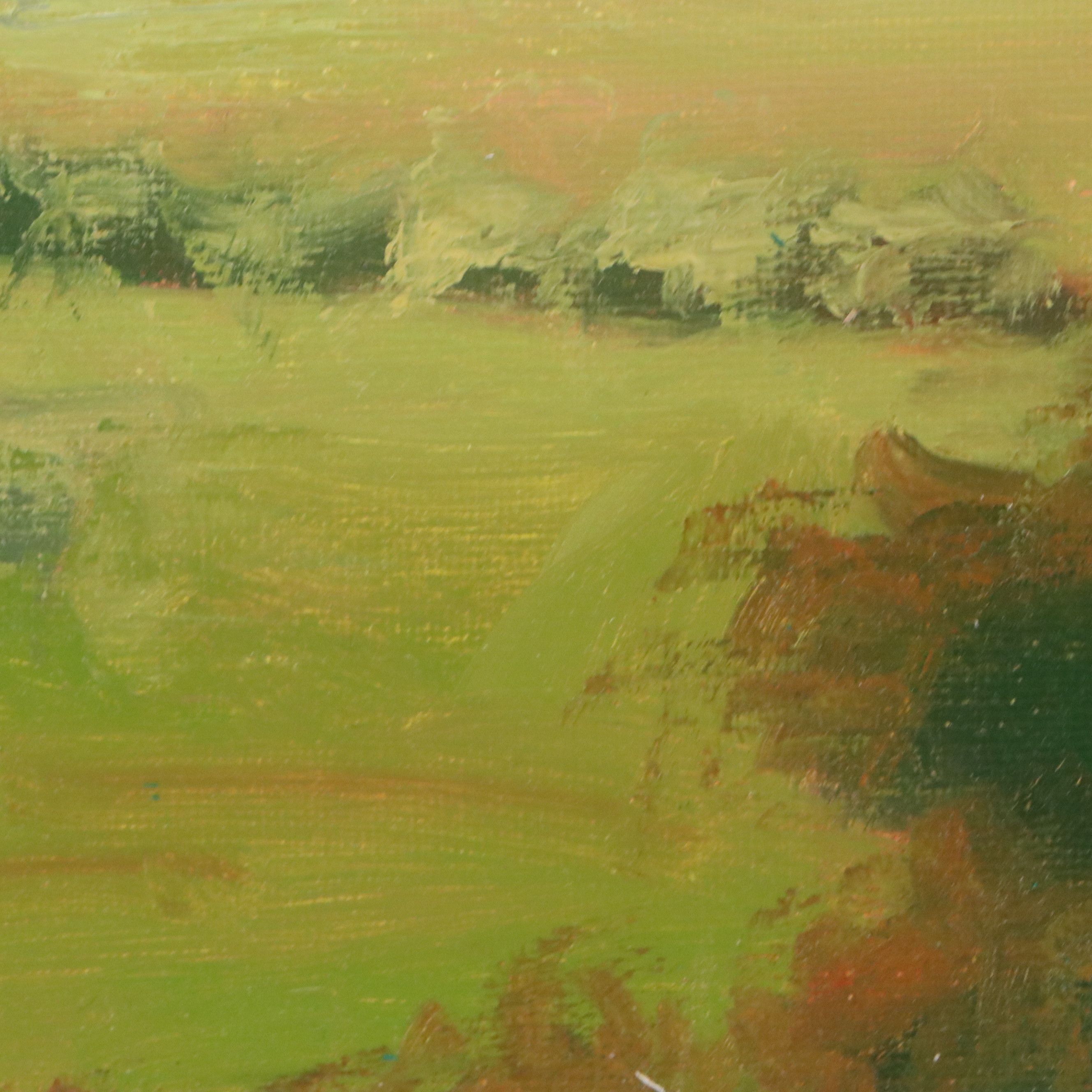 Oil Painting of Grassy Field at Dawn, 21st Century