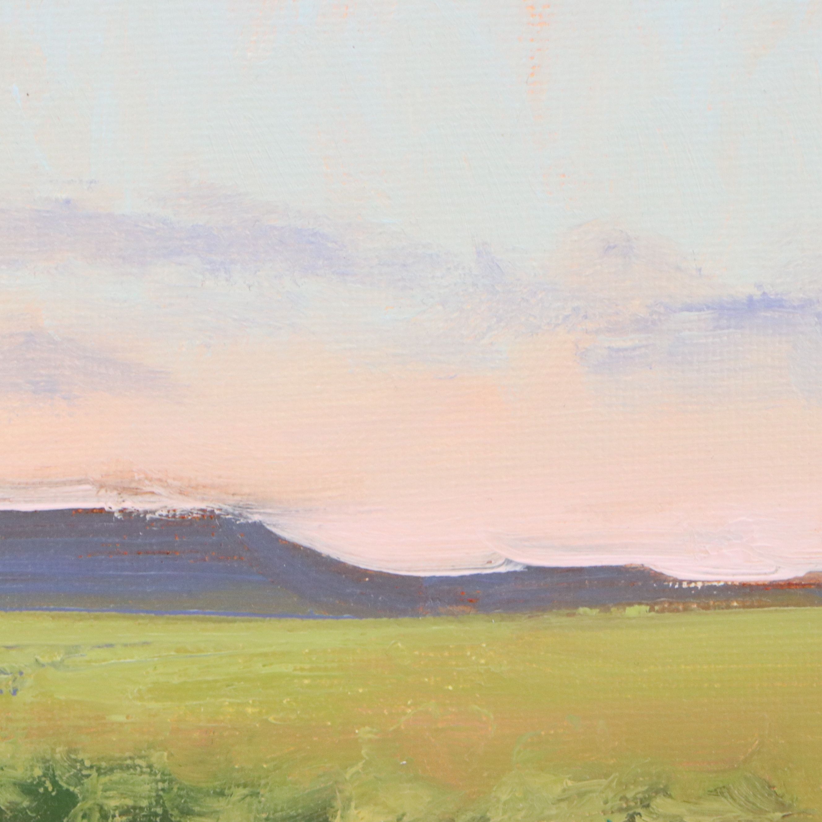 Oil Painting of Grassy Field at Dawn, 21st Century