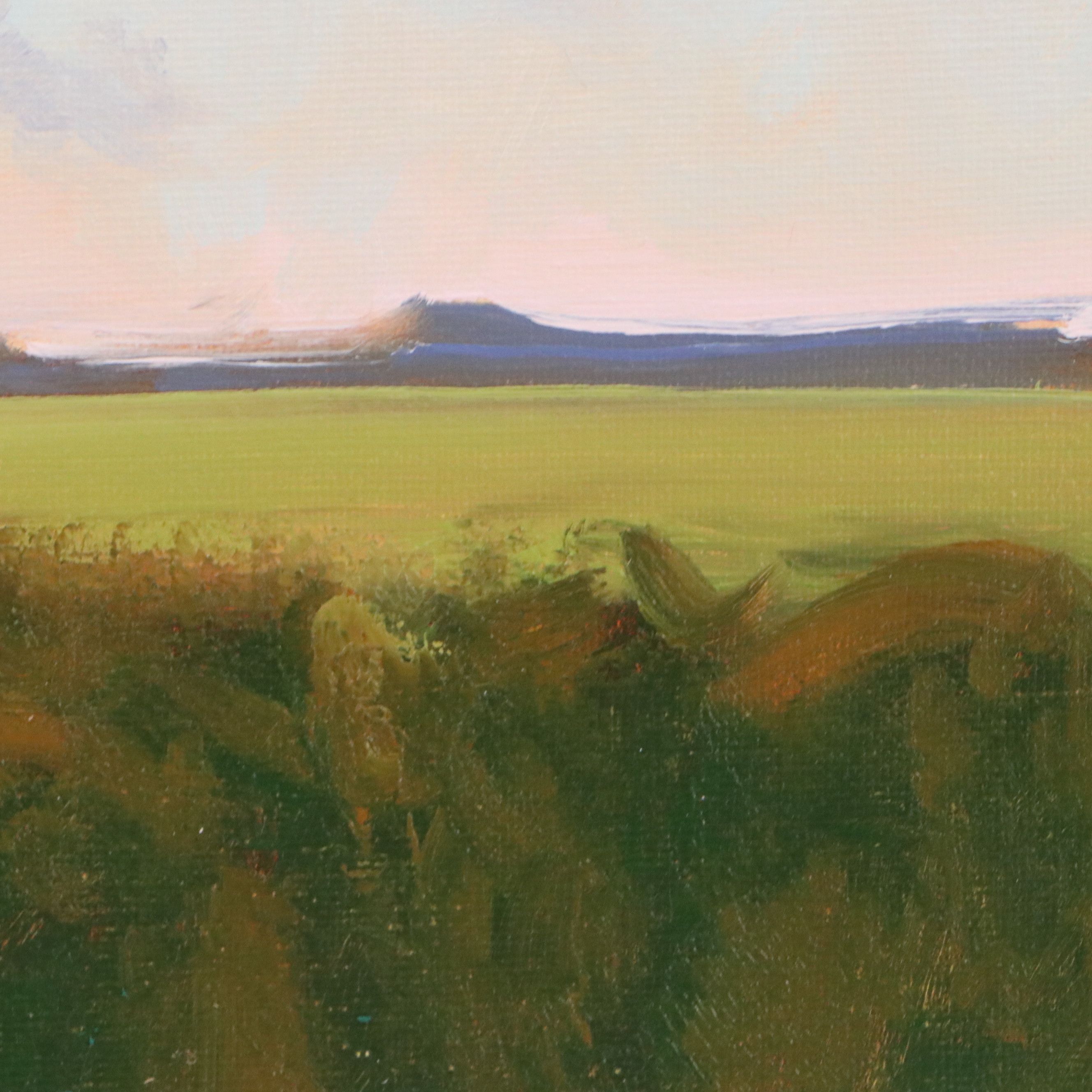 Oil Painting of Grassy Field at Dawn, 21st Century