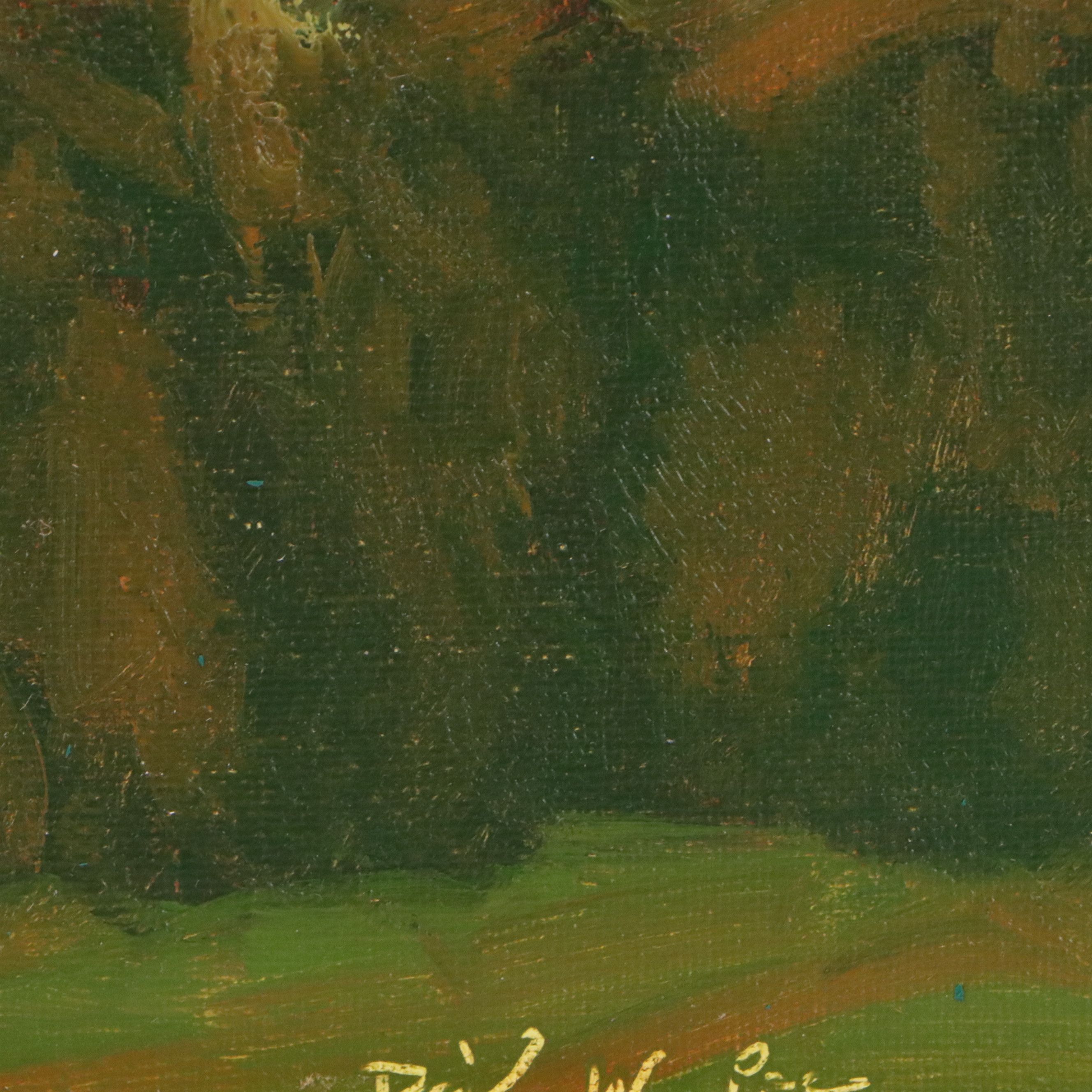 Oil Painting of Grassy Field at Dawn, 21st Century