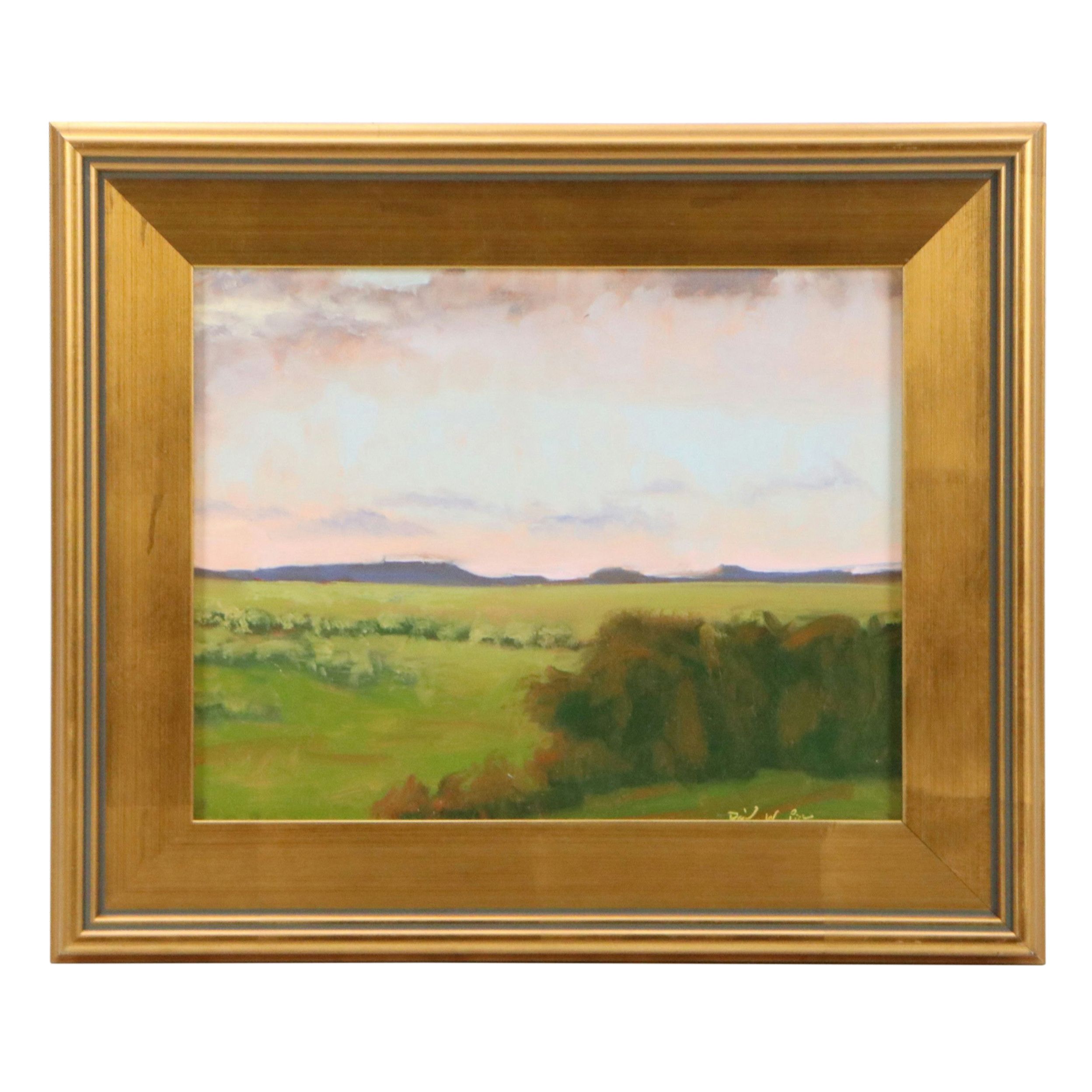 Oil Painting of Grassy Field at Dawn, 21st Century