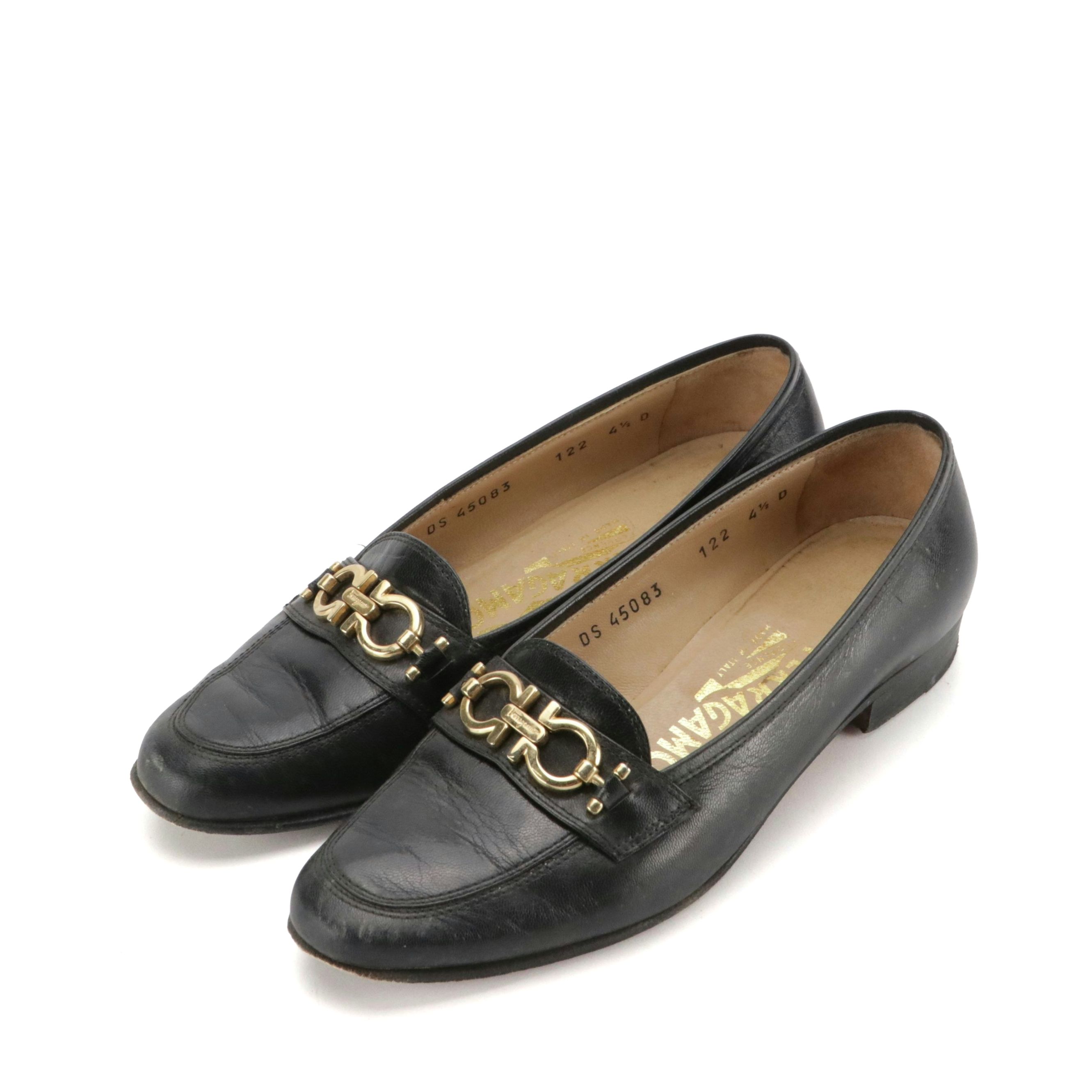 Salvatore Ferragamo Gancini Loafers in Black Leather