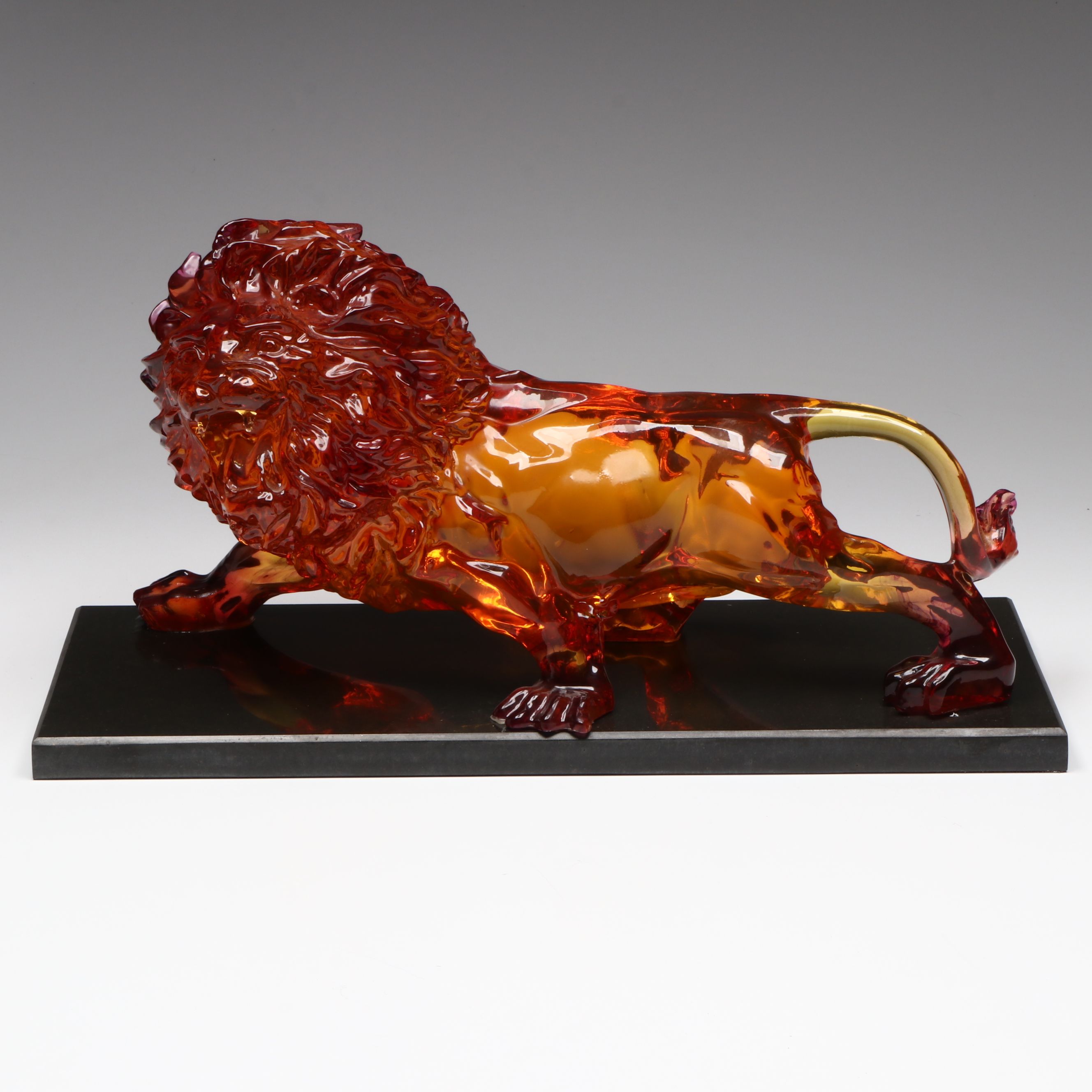 Resin Amber Roaring Lion Figure