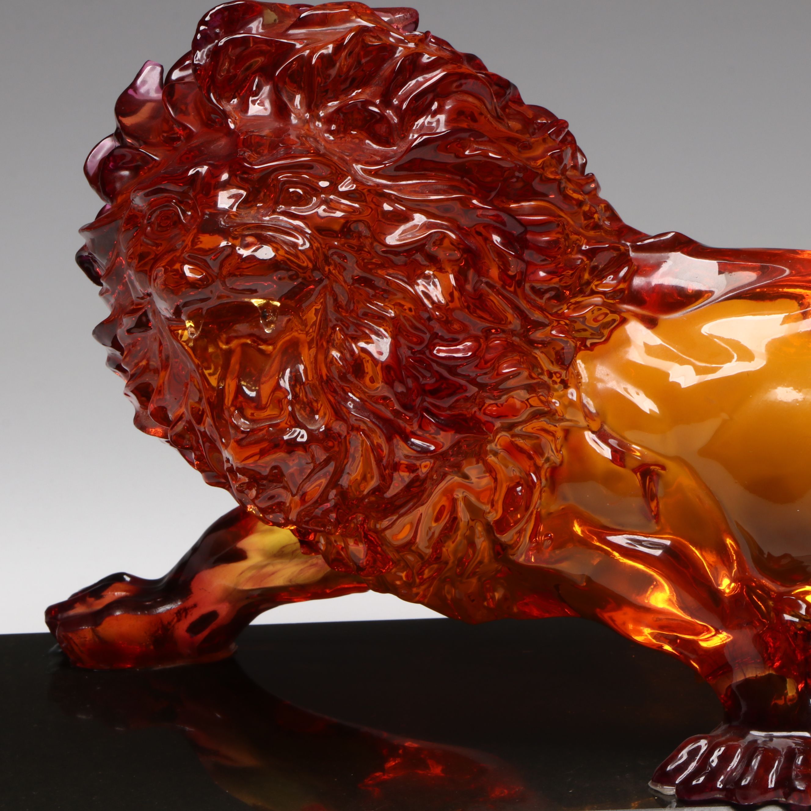 Resin Amber Roaring Lion Figure