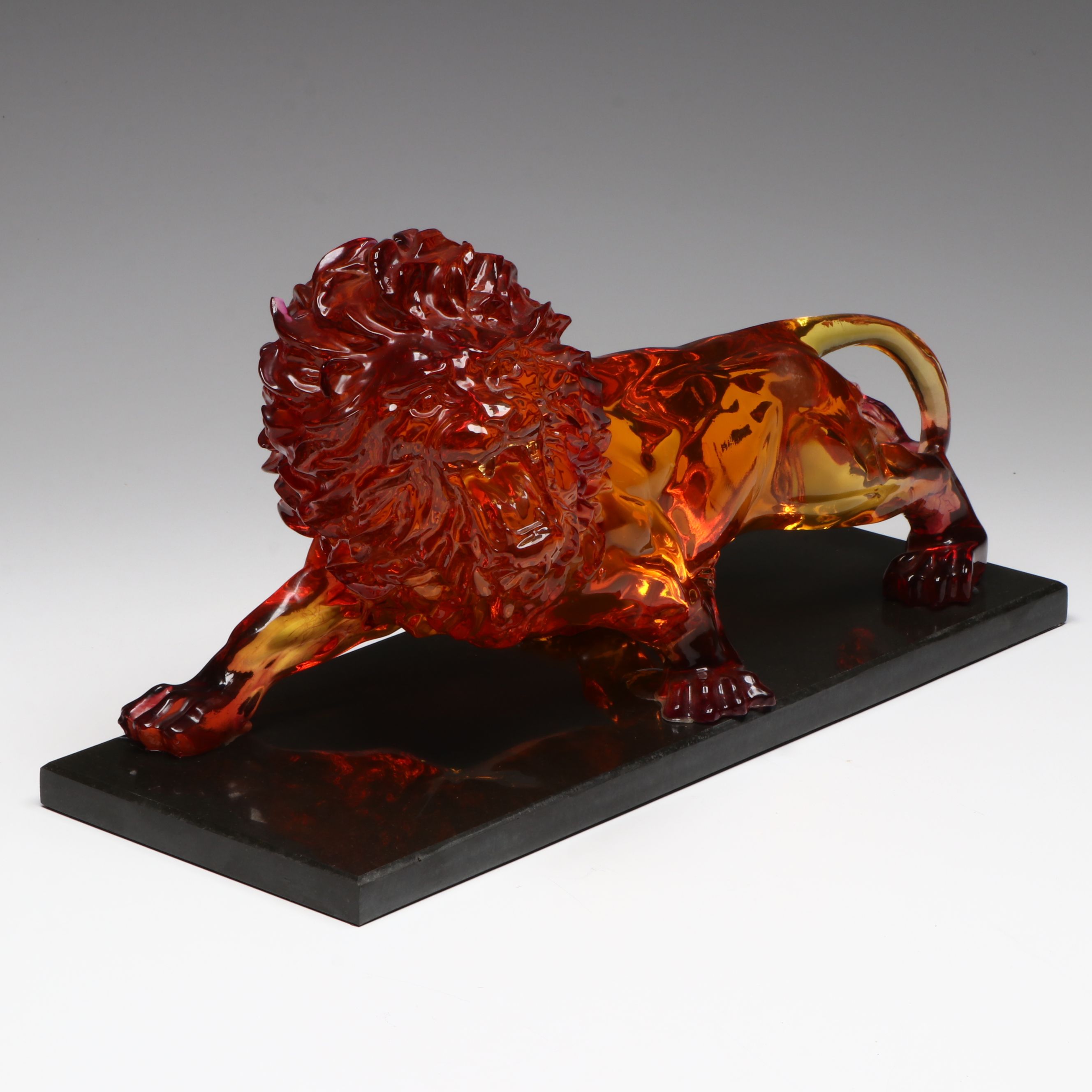 Resin Amber Roaring Lion Figure