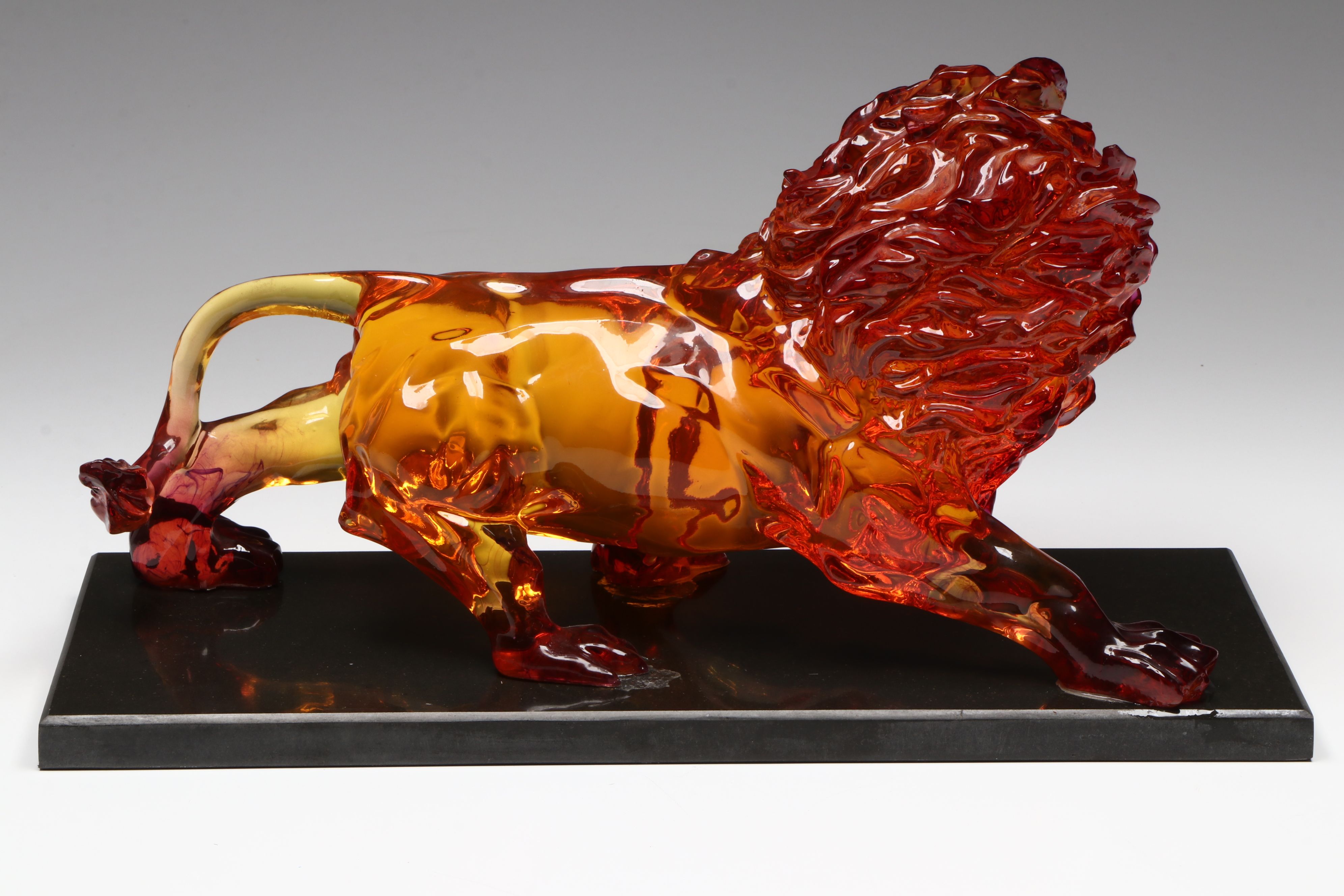 Resin Amber Roaring Lion Figure