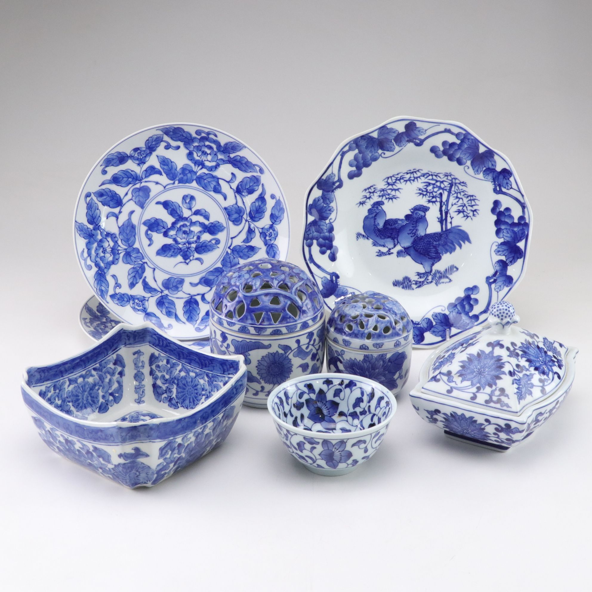 Chinese Blue and White Porcelain Plates, Bowls and More