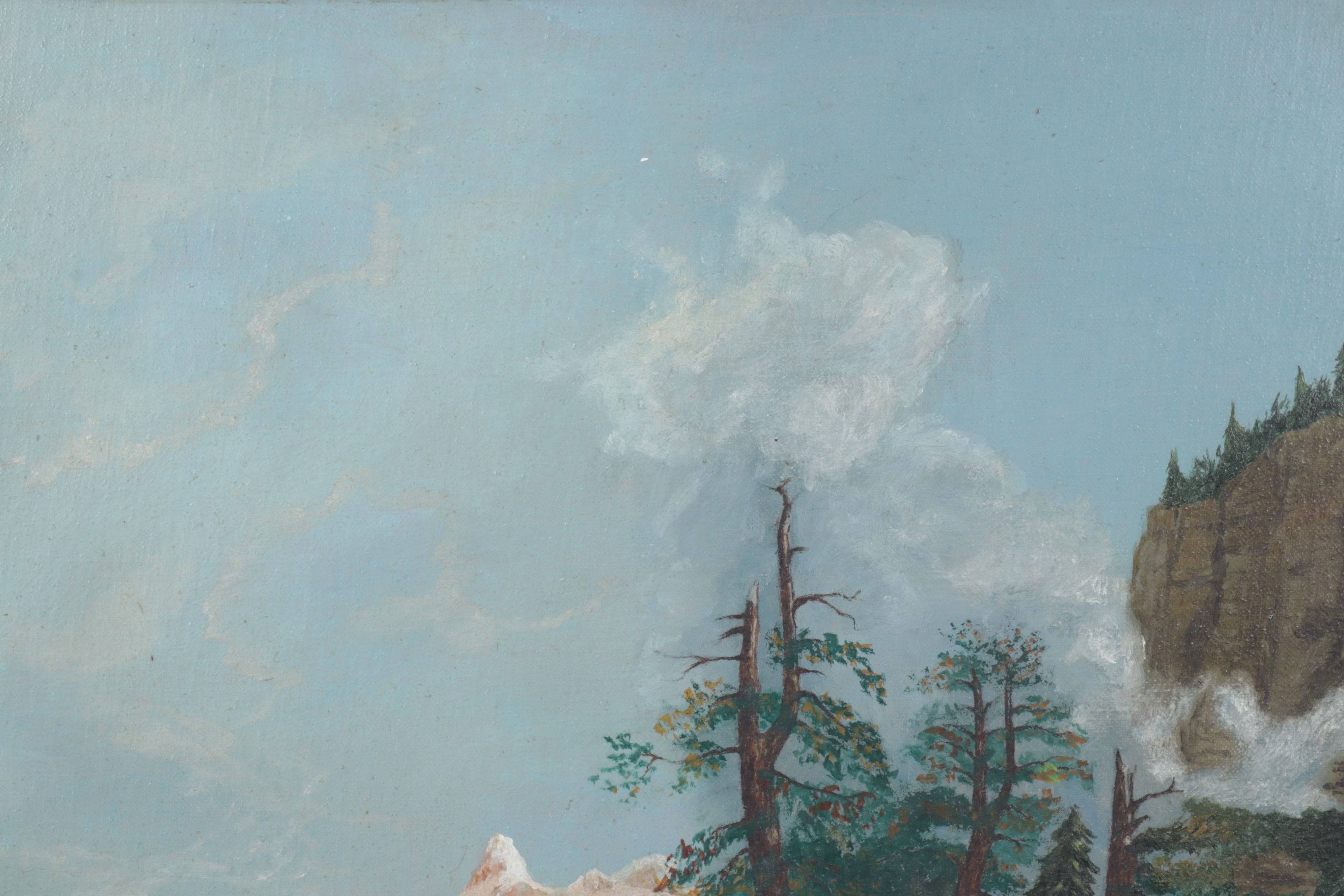 American School Style Acrylic Painting of Hunting Scene, Early 20th Century