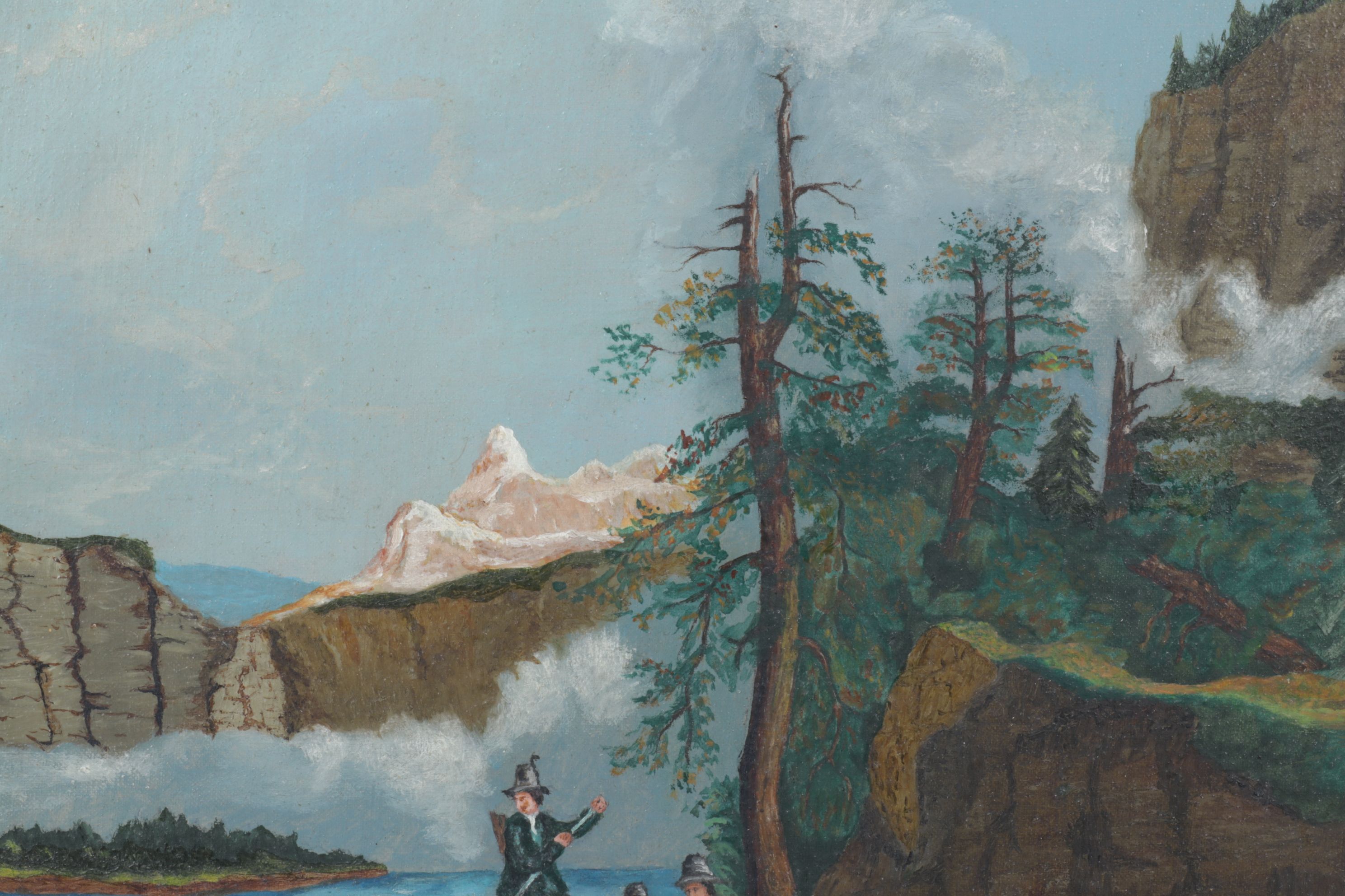 American School Style Acrylic Painting of Hunting Scene, Early 20th Century