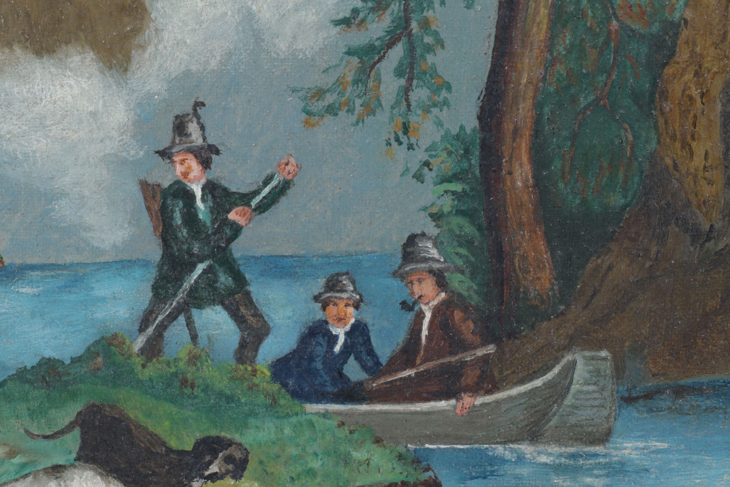 American School Style Acrylic Painting of Hunting Scene, Early 20th Century