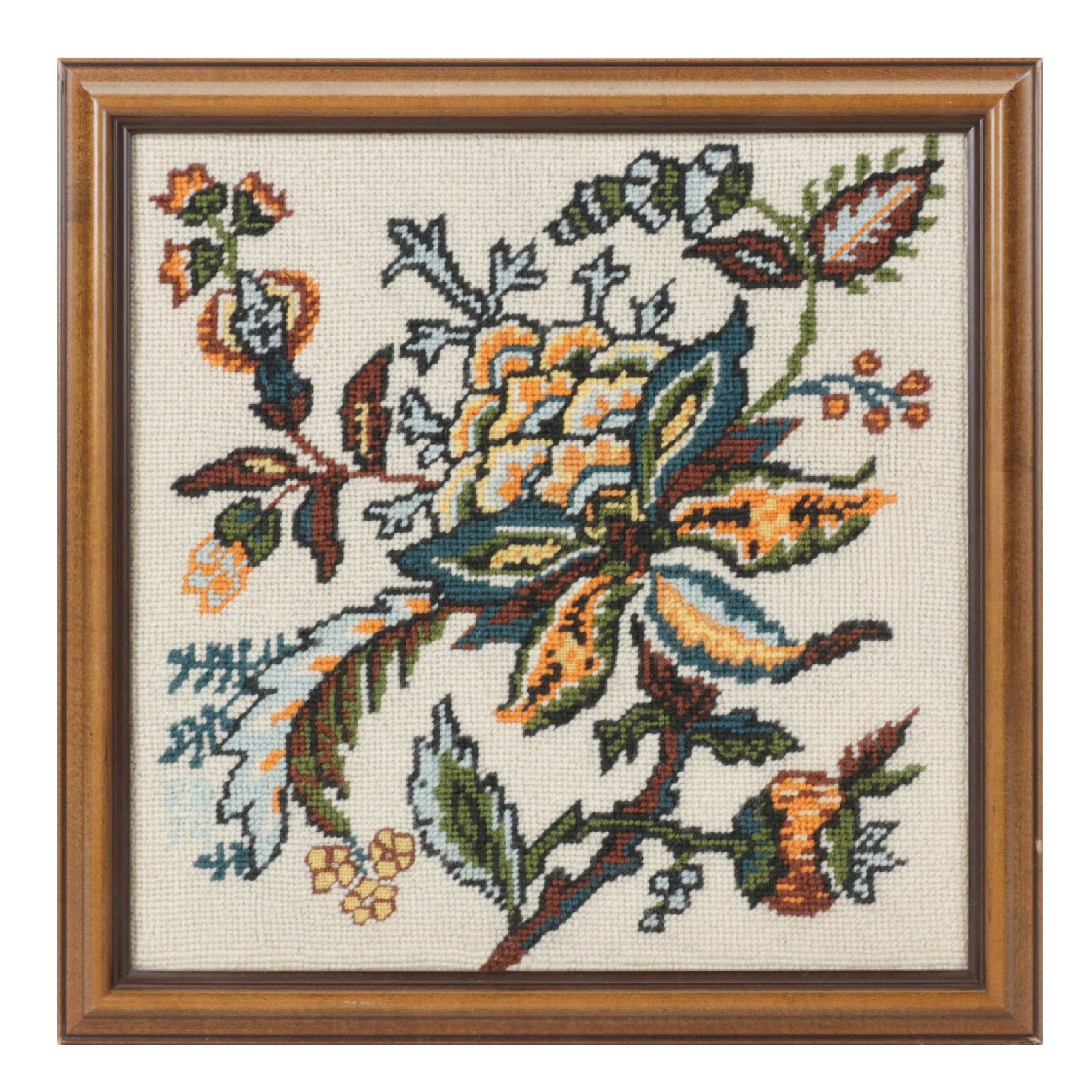 Hand-Stitched Needlework of Intricate Floral Design