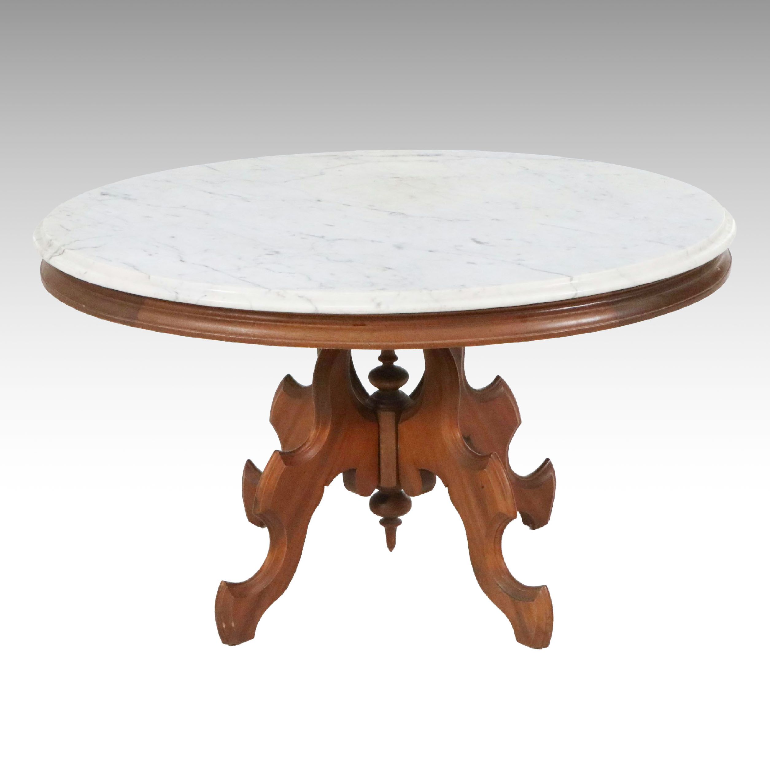 Victorian Eastlake Marble Top Oval Parlor Table, Late 19th Century
