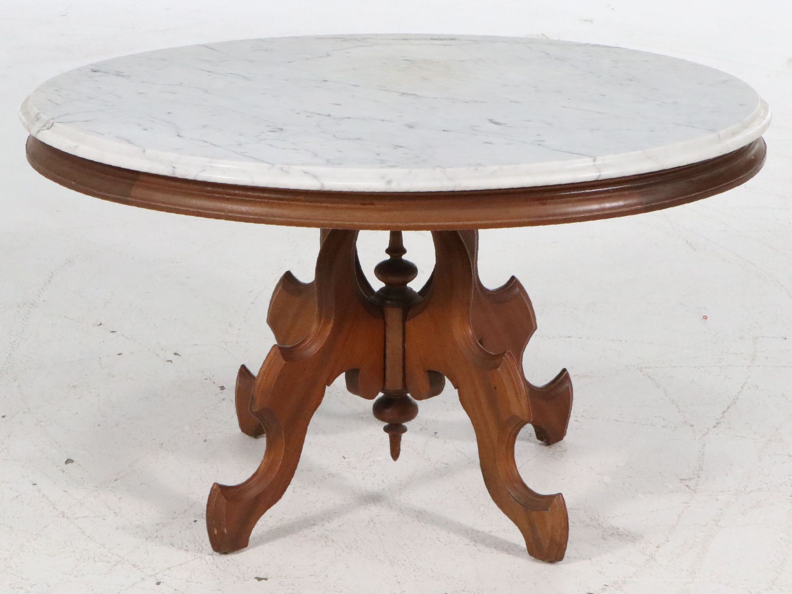 Victorian Eastlake Marble Top Oval Parlor Table, Late 19th Century