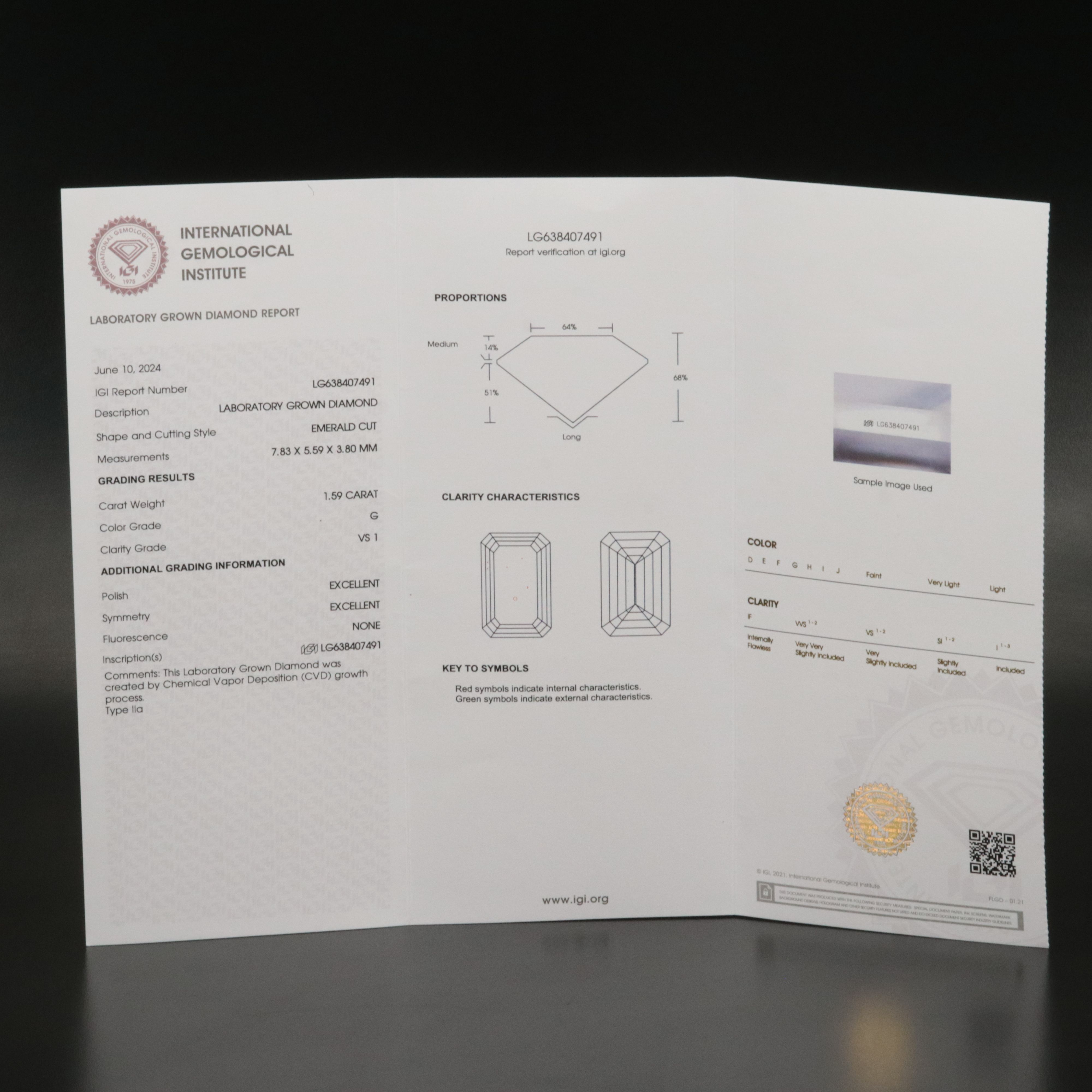 Loose 1.59 CT Lab Grown Diamond with IGI Report