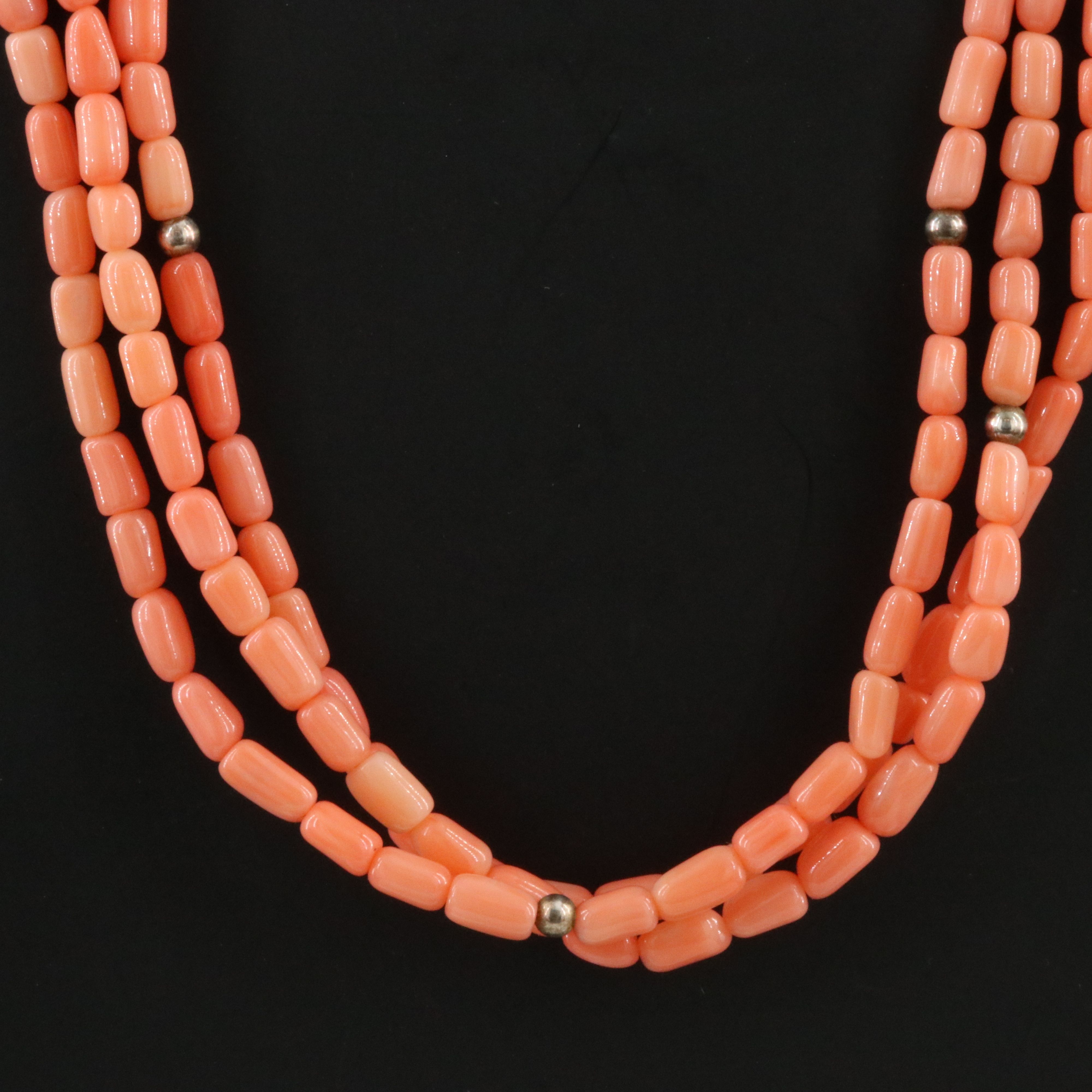 Sterling Coral Triple Strand Necklace