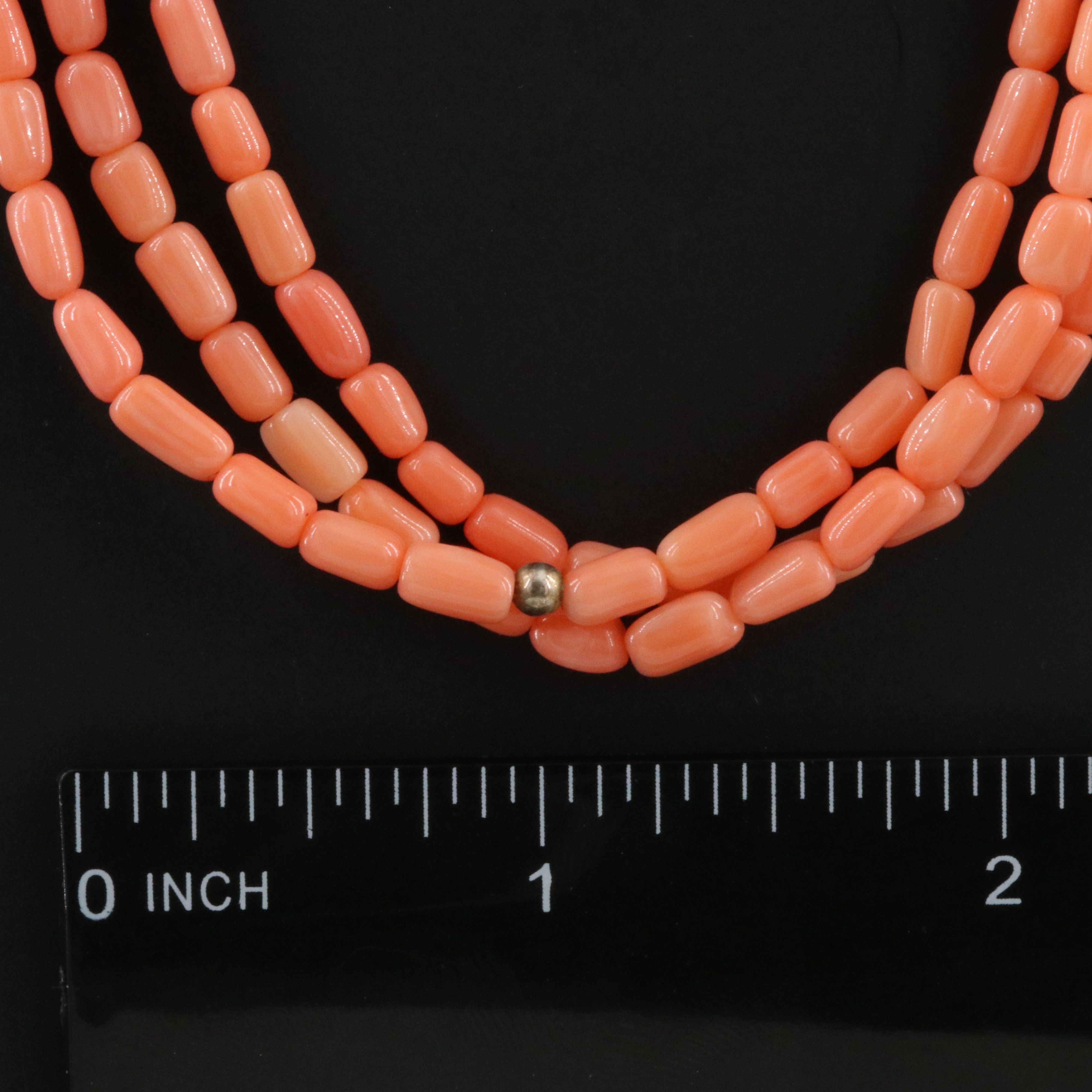 Sterling Coral Triple Strand Necklace