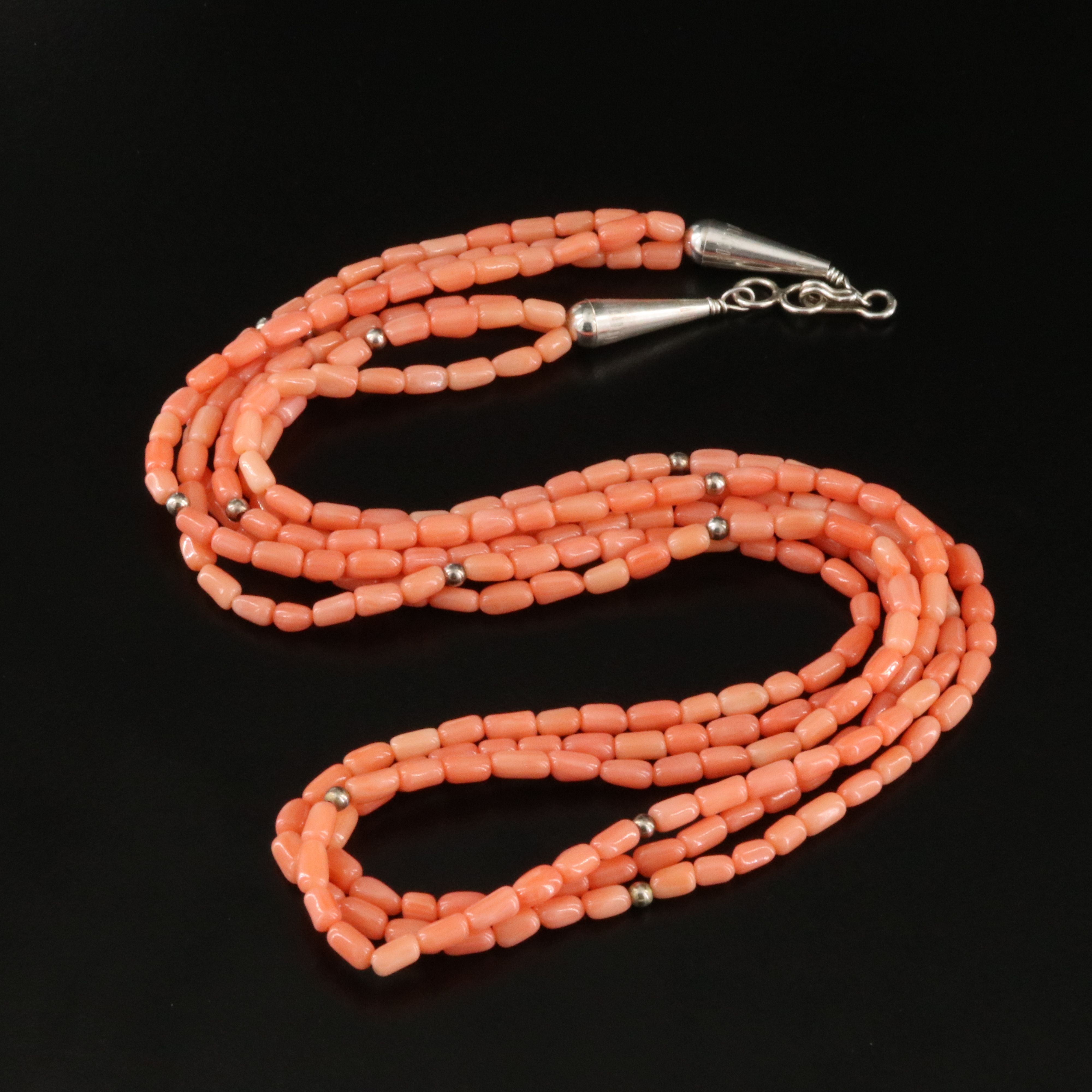 Sterling Coral Triple Strand Necklace