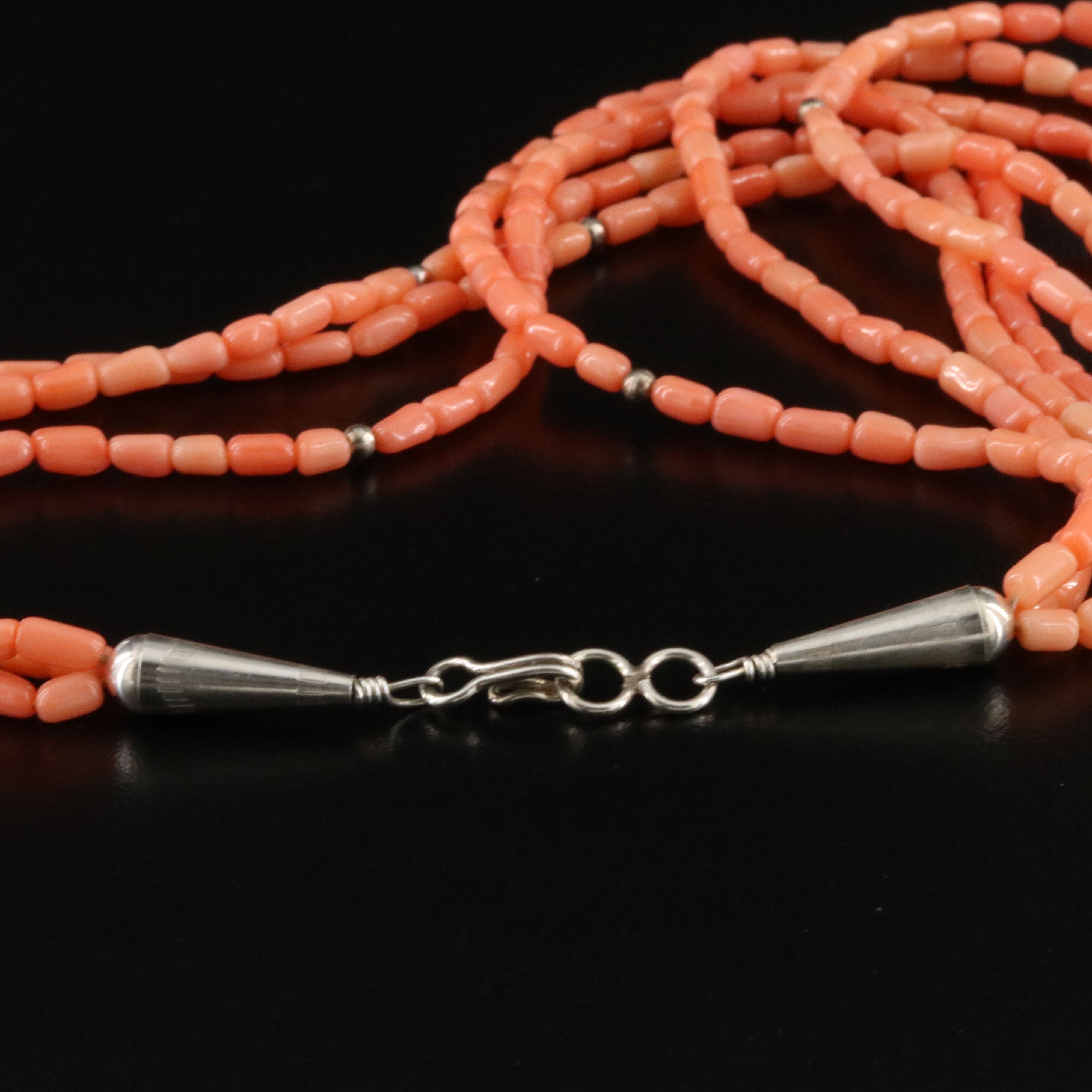 Sterling Coral Triple Strand Necklace
