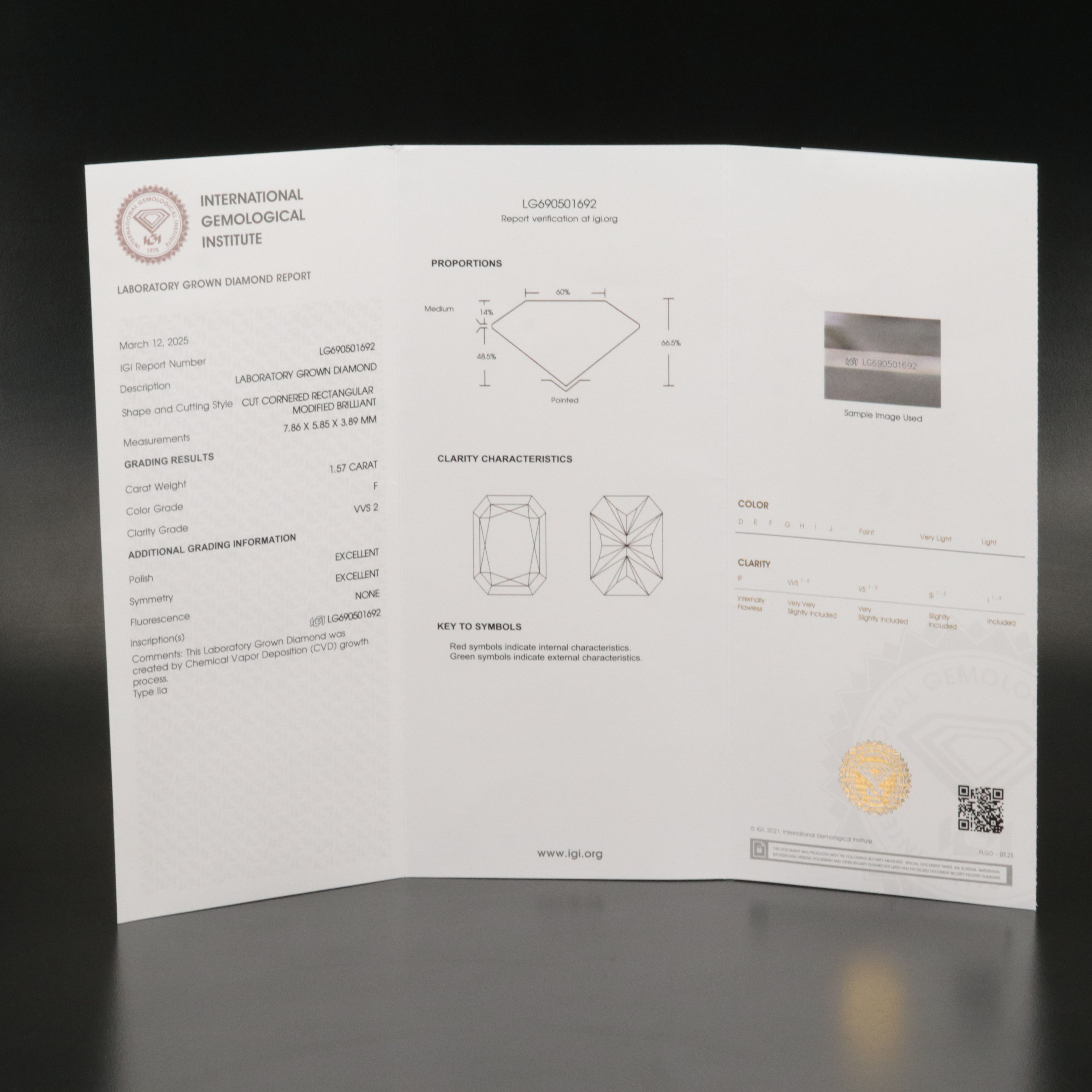 Loose 1.57 CT Lab Grown Diamond with IGI Report