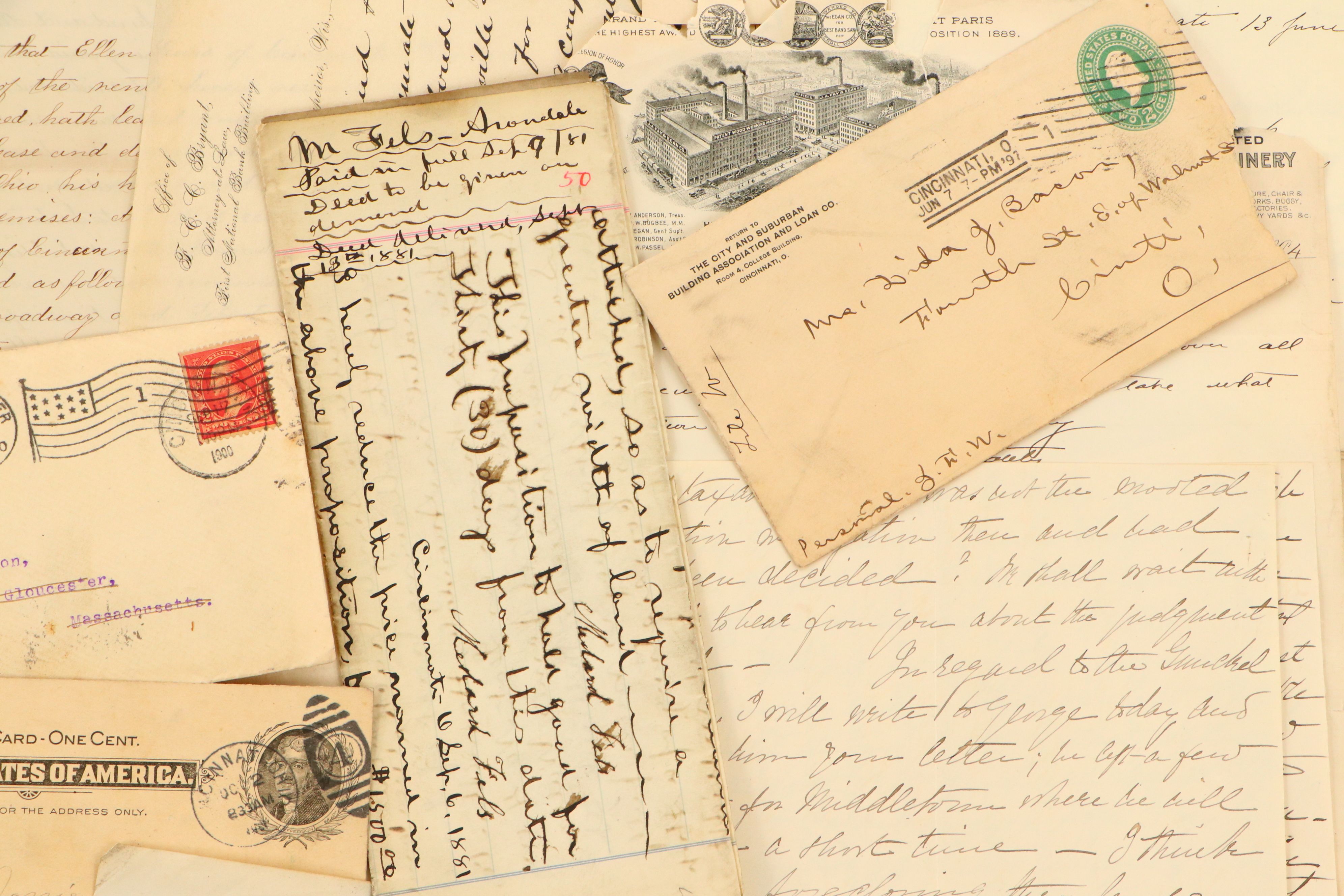 Cincinnati Law Office Letters with Postcards and More, Late 19th/Early 20th C.