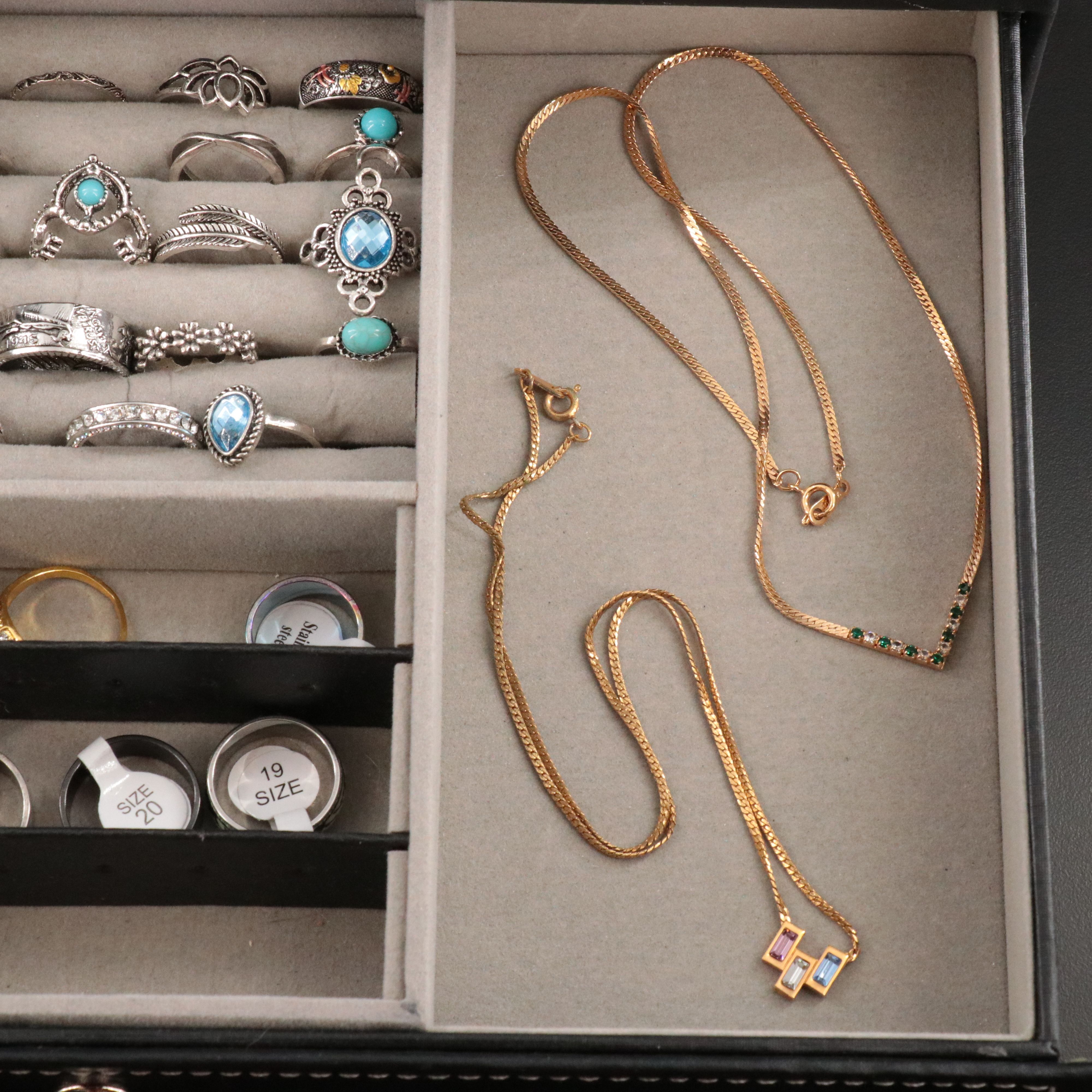 Collection of Geneva Quartz Watches and Other Jewelry in Jewelry Box