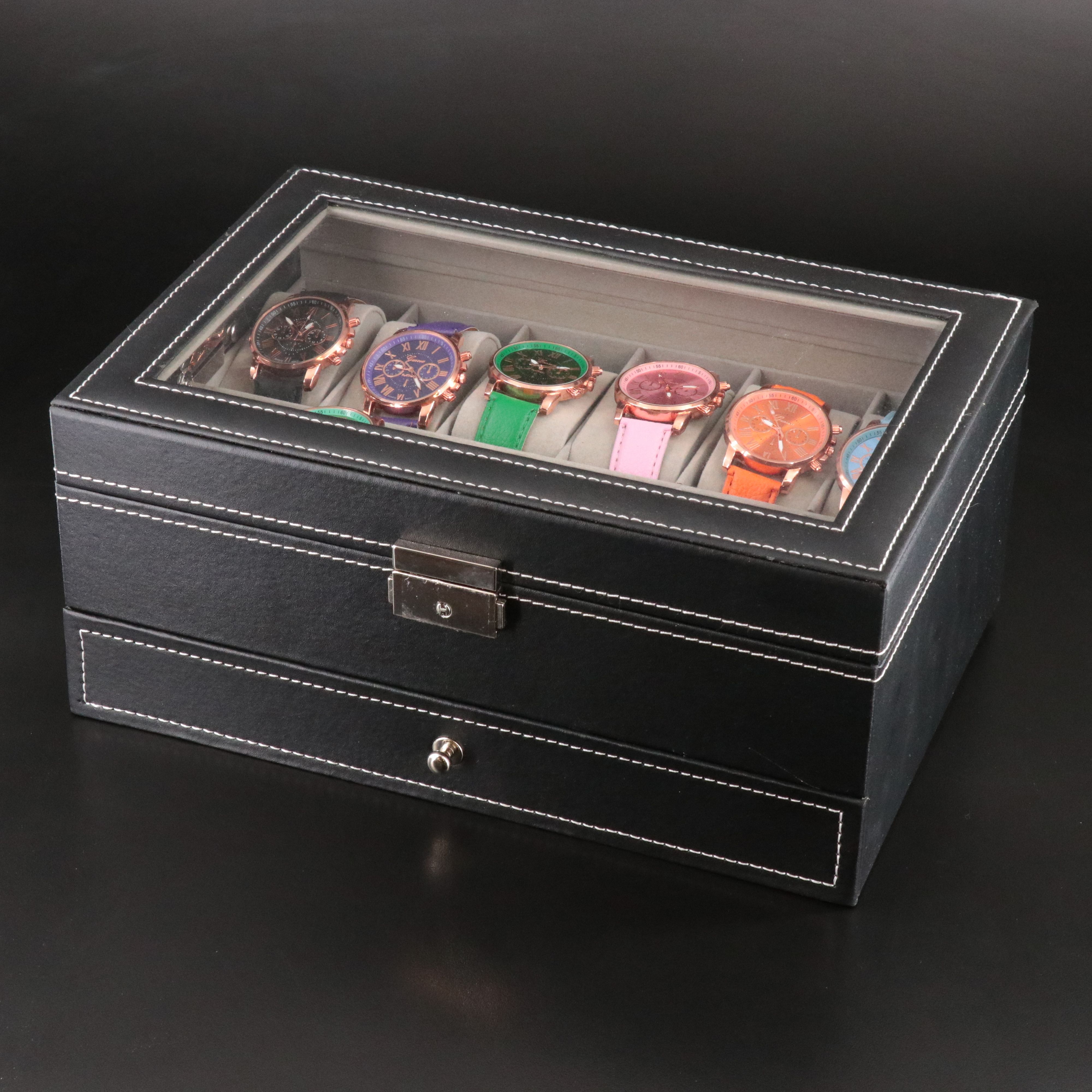 Collection of Geneva Quartz Watches and Other Jewelry in Jewelry Box