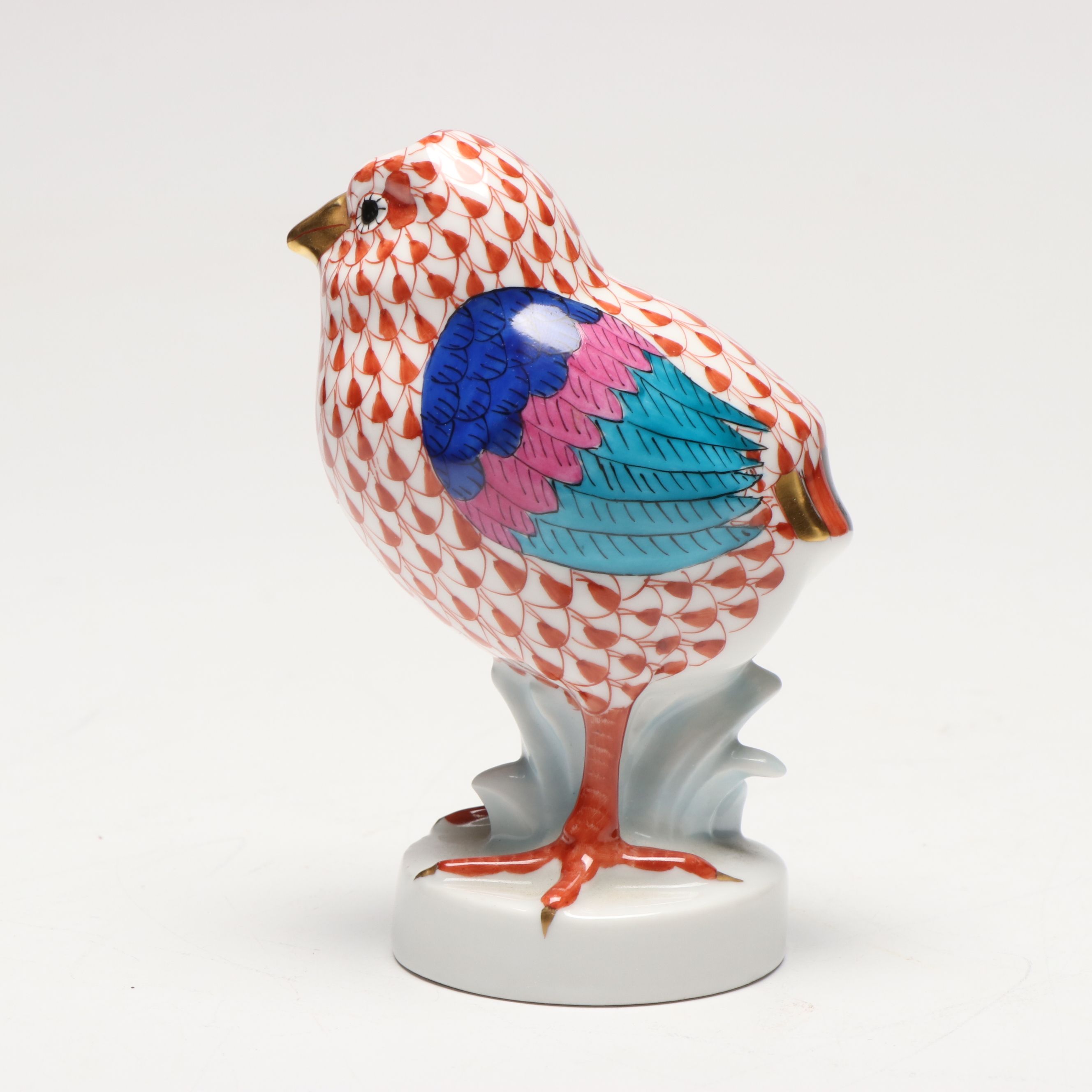 Herend Rust Fishnet with Gold "Chick" Porcelain Figurine