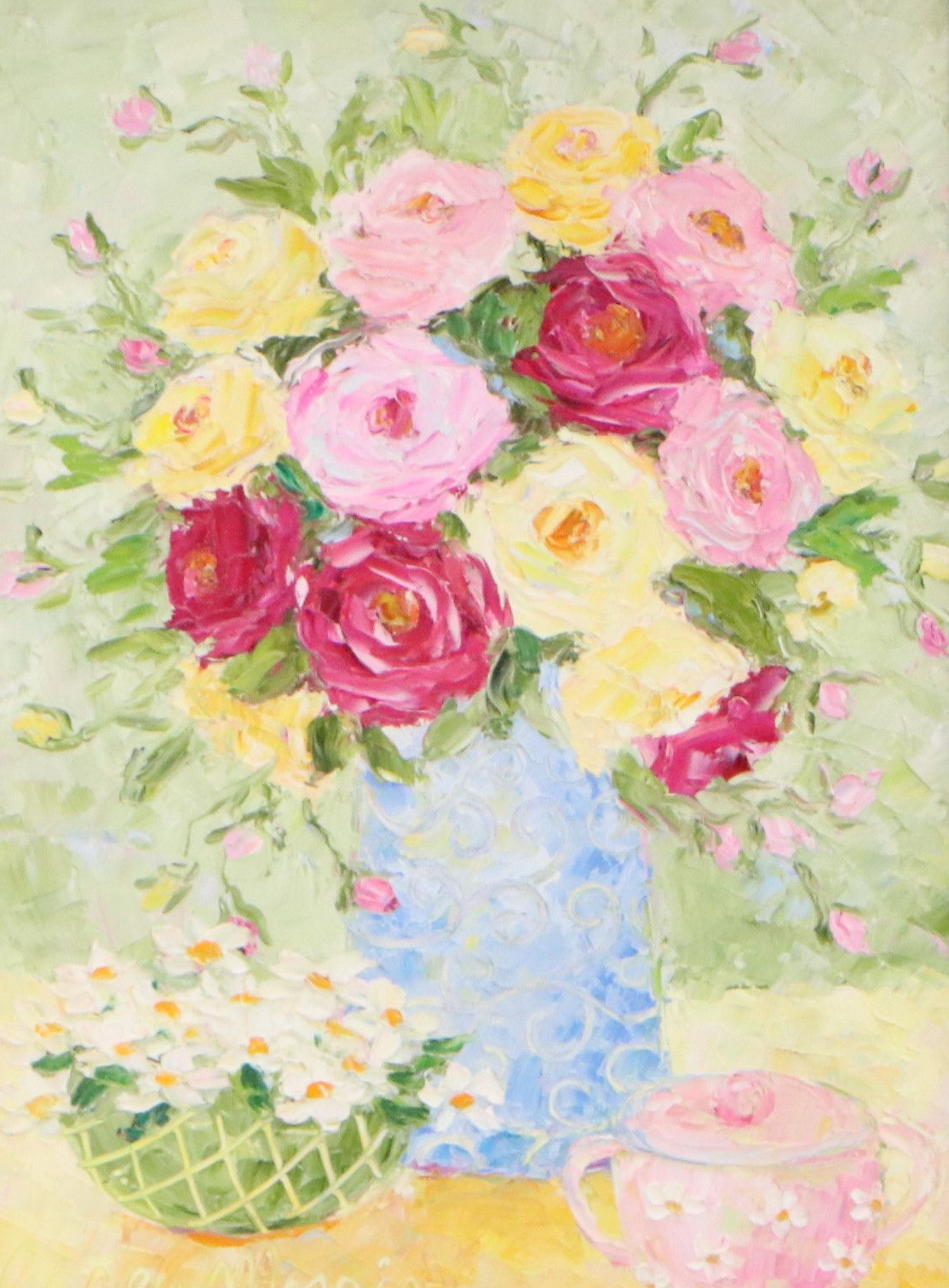 Casey Morris Impasto Floral Still Life Acrylic Painting, Late 20th Century