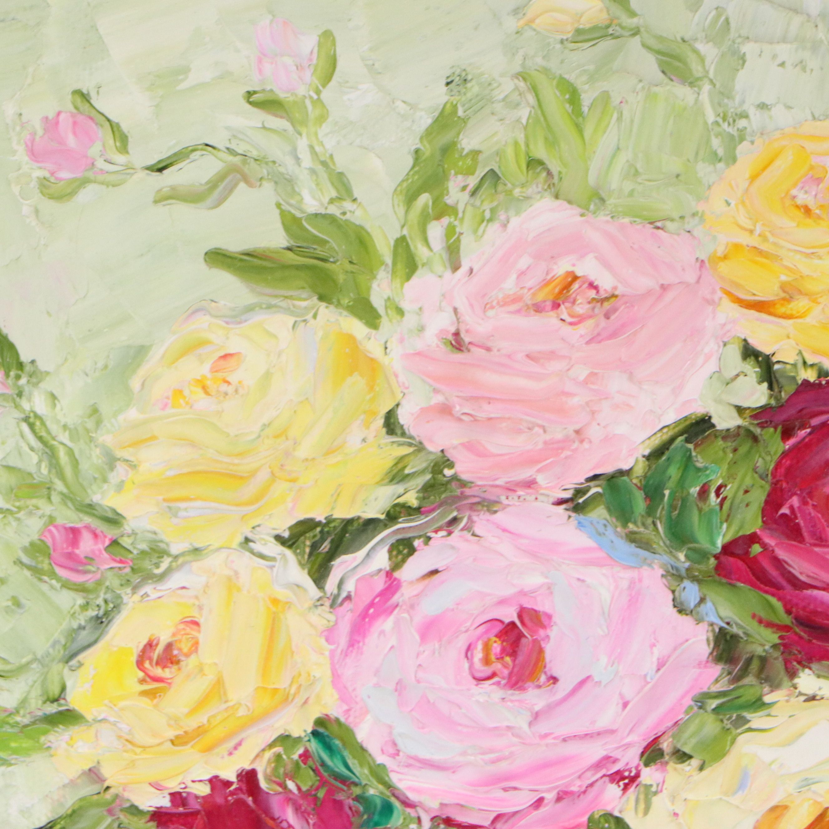 Casey Morris Impasto Floral Still Life Acrylic Painting, Late 20th Century