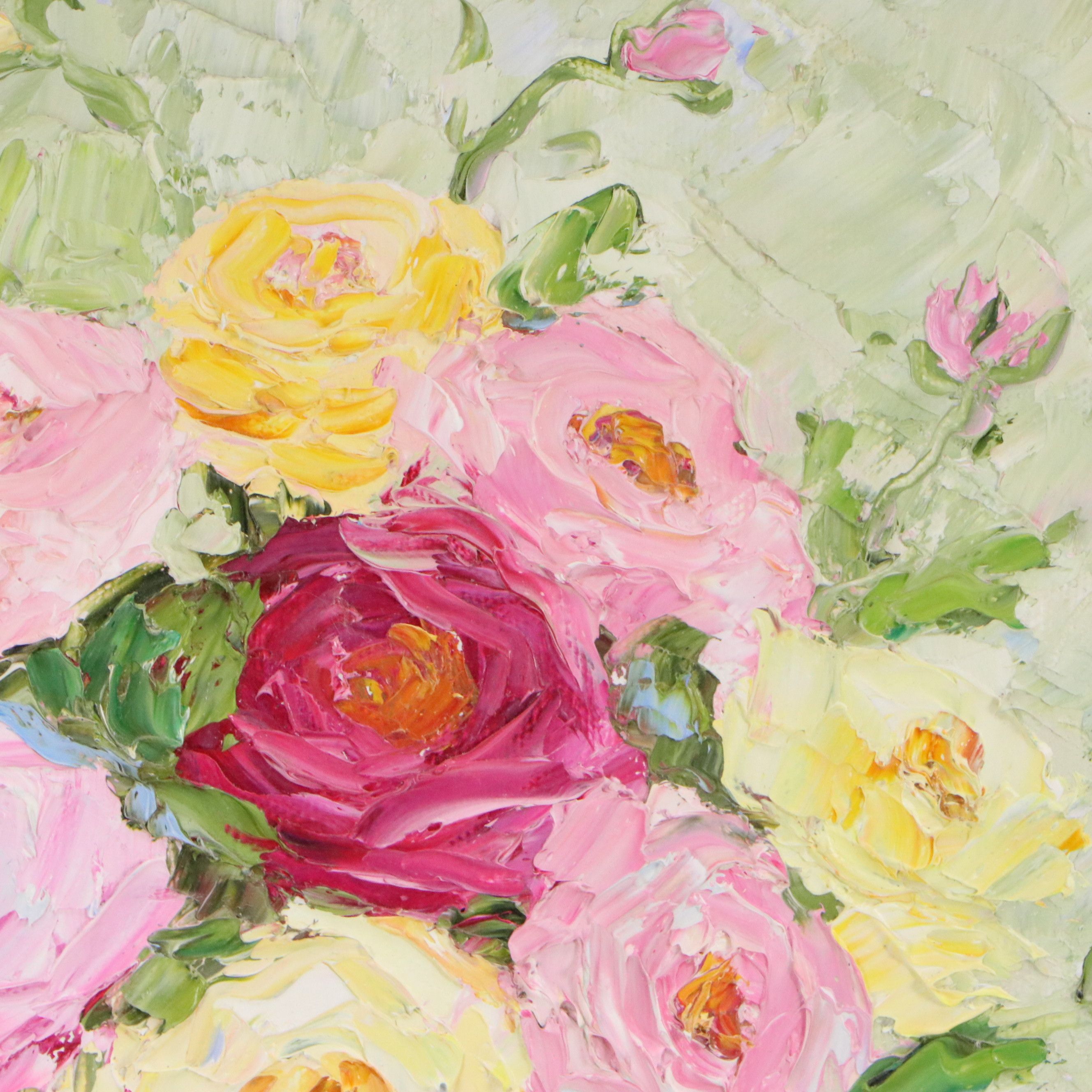 Casey Morris Impasto Floral Still Life Acrylic Painting, Late 20th Century