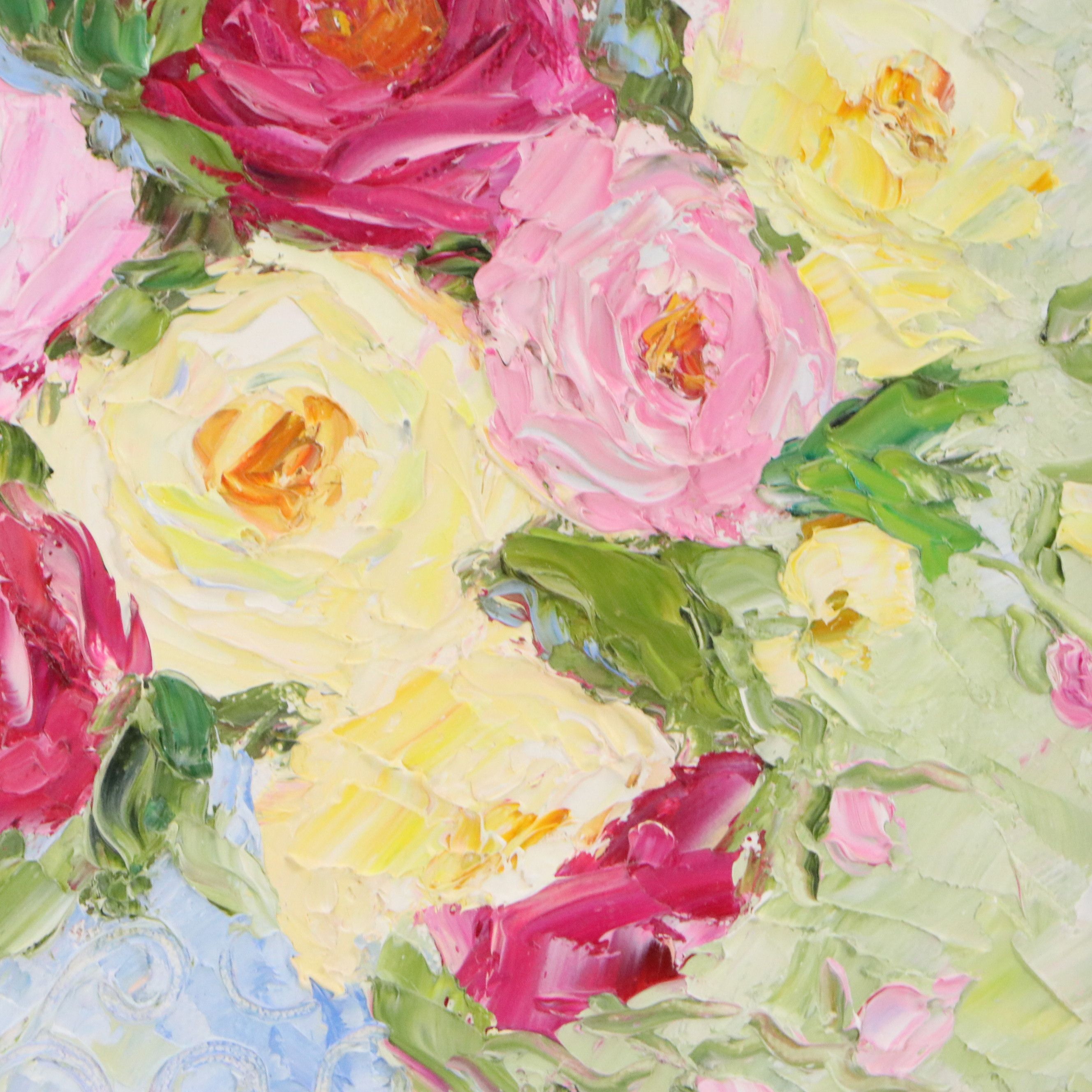 Casey Morris Impasto Floral Still Life Acrylic Painting, Late 20th Century