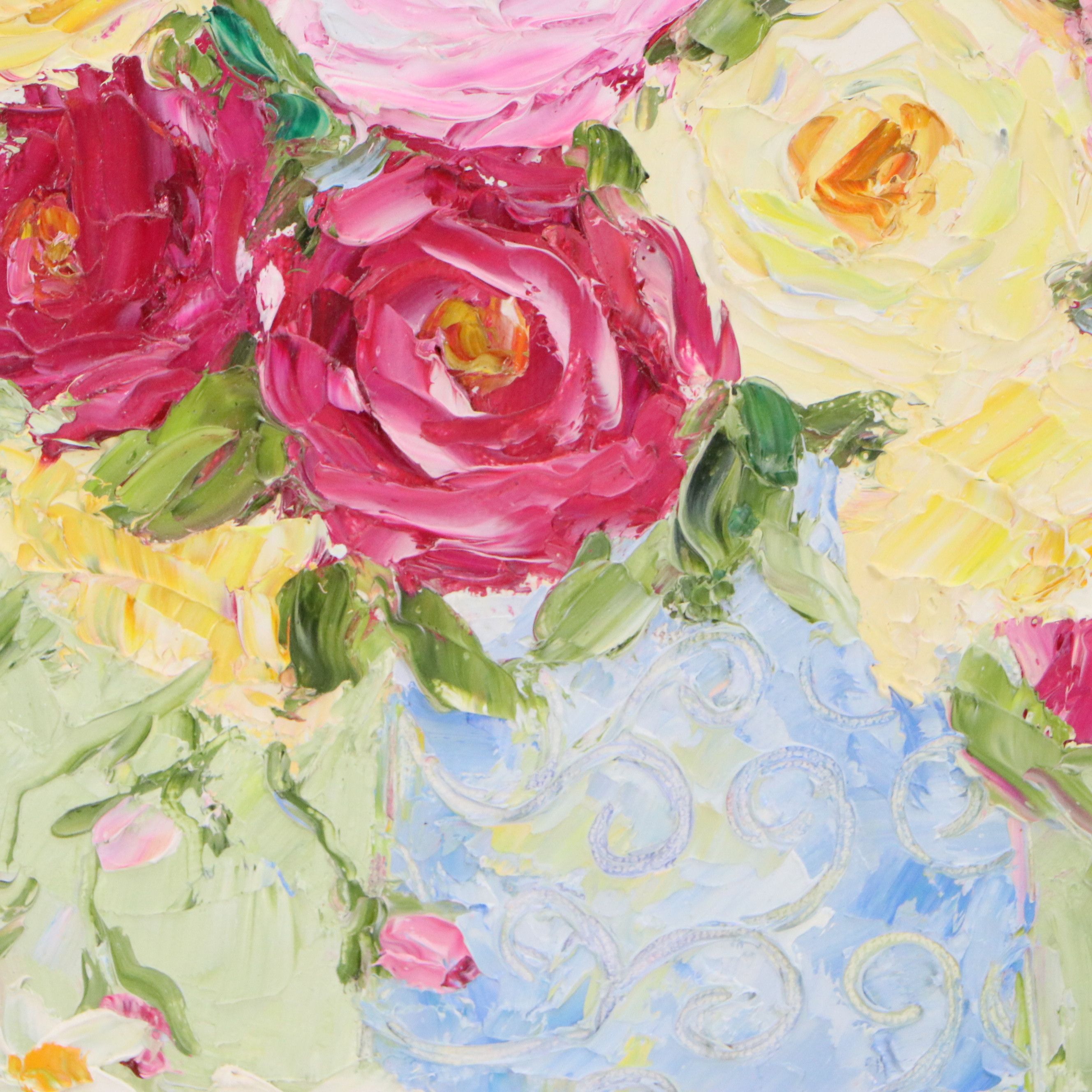 Casey Morris Impasto Floral Still Life Acrylic Painting, Late 20th Century