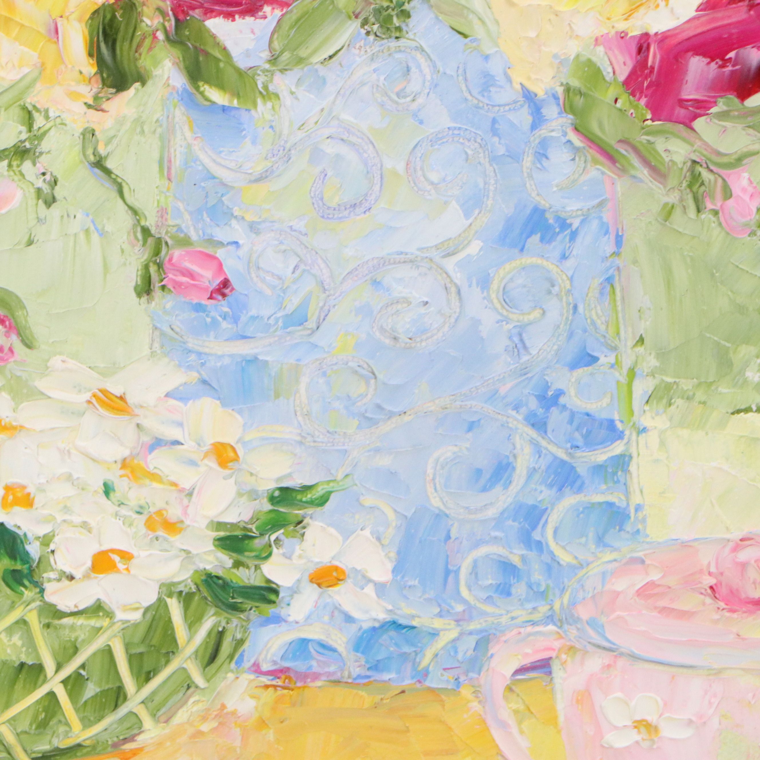 Casey Morris Impasto Floral Still Life Acrylic Painting, Late 20th Century