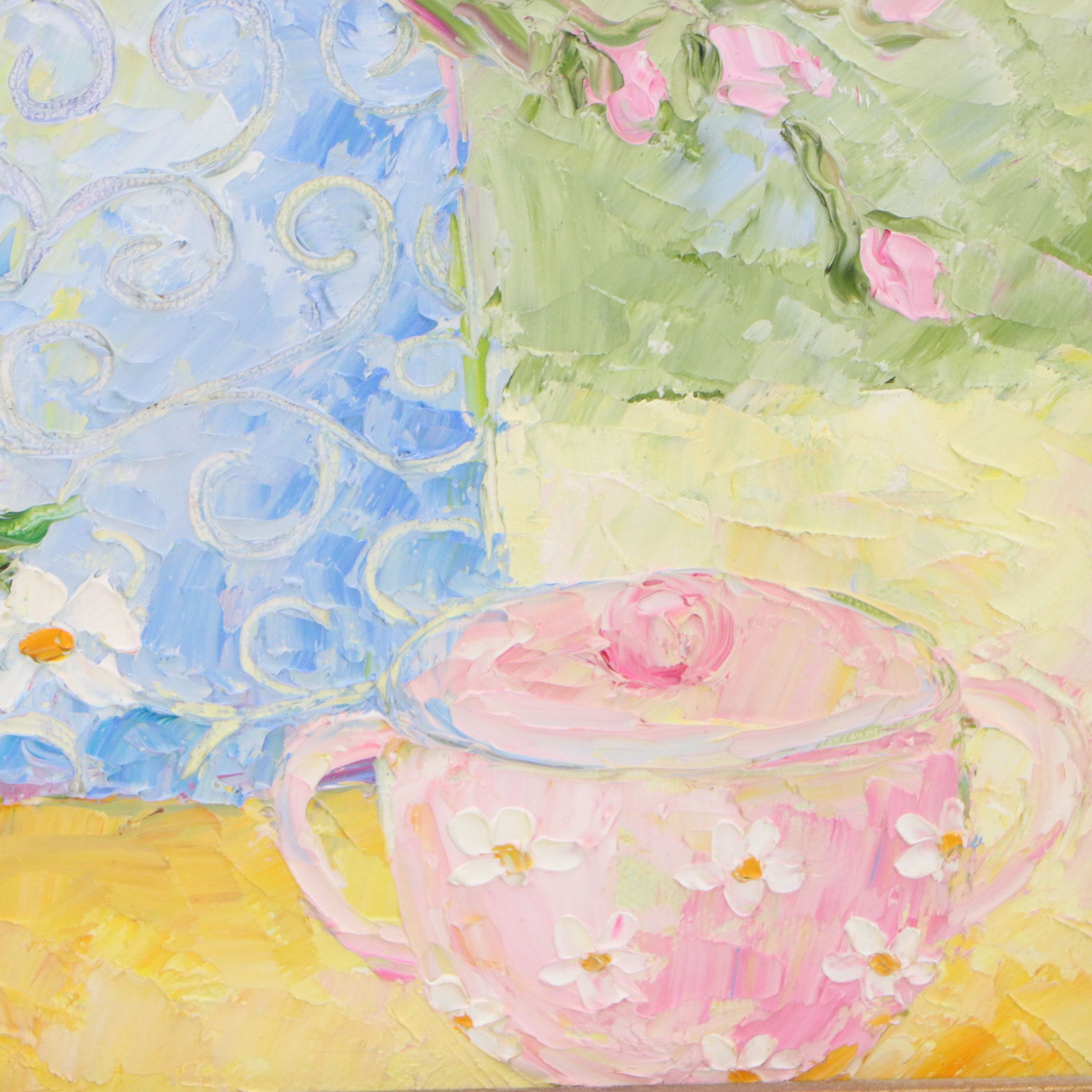 Casey Morris Impasto Floral Still Life Acrylic Painting, Late 20th Century