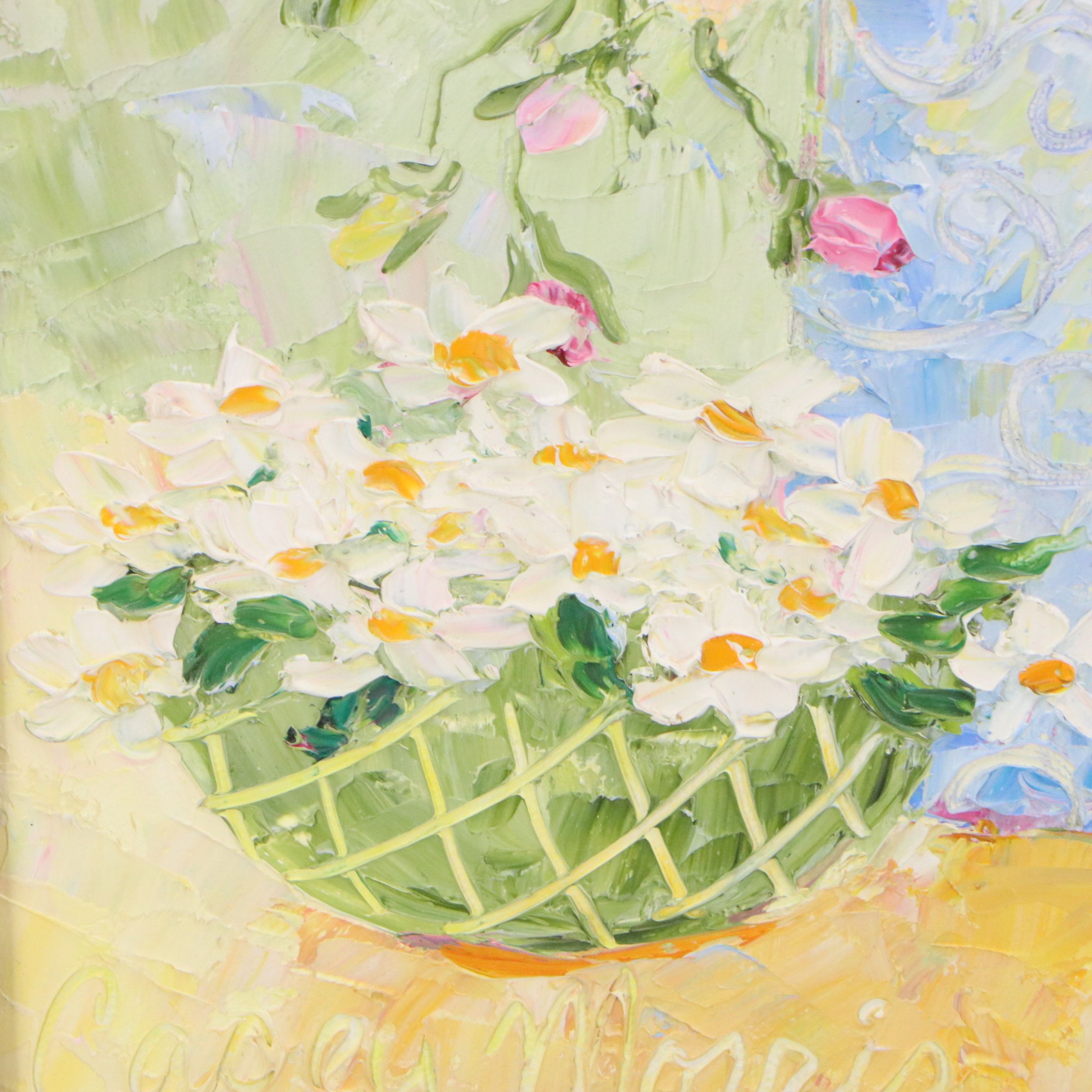 Casey Morris Impasto Floral Still Life Acrylic Painting, Late 20th Century