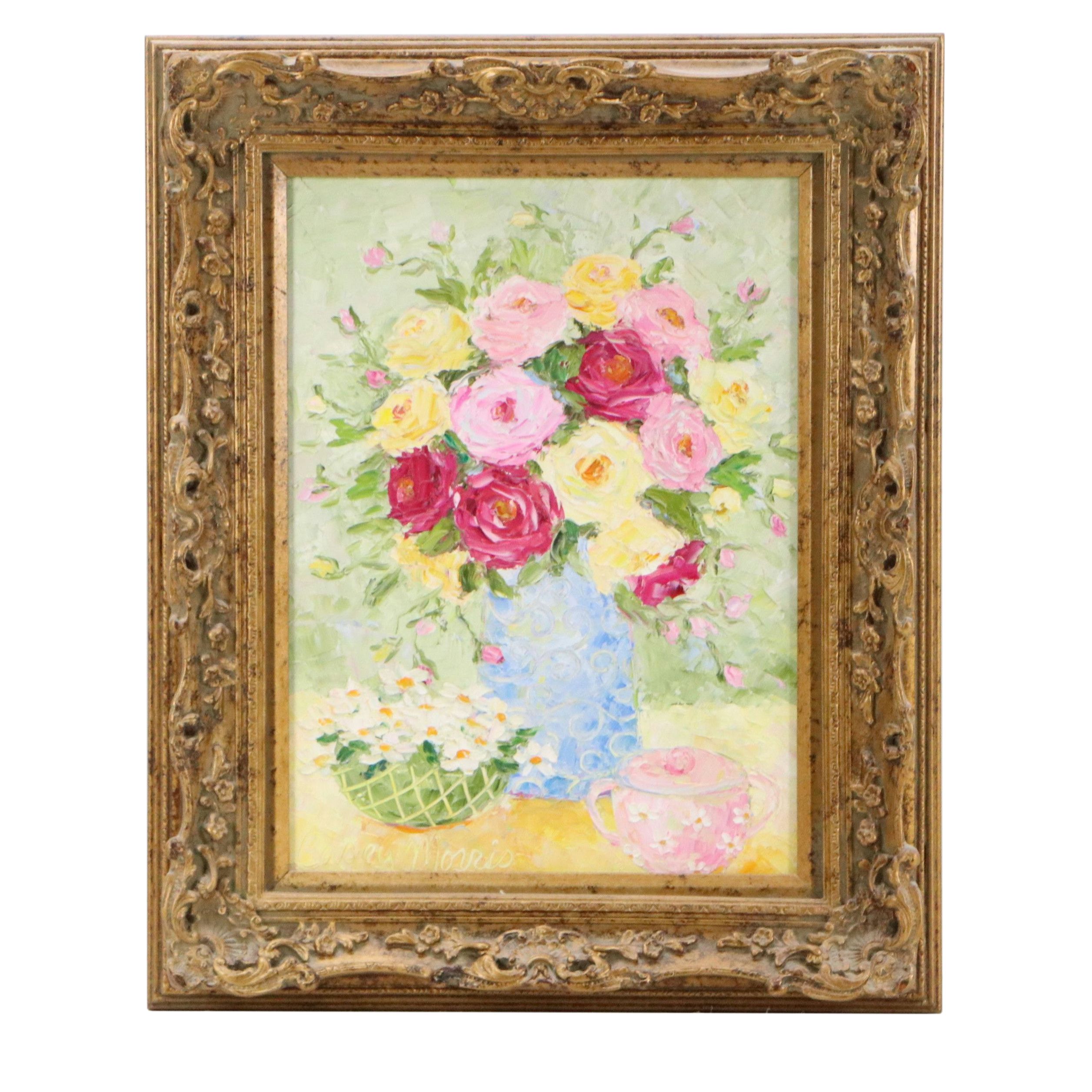Casey Morris Impasto Floral Still Life Acrylic Painting, Late 20th Century