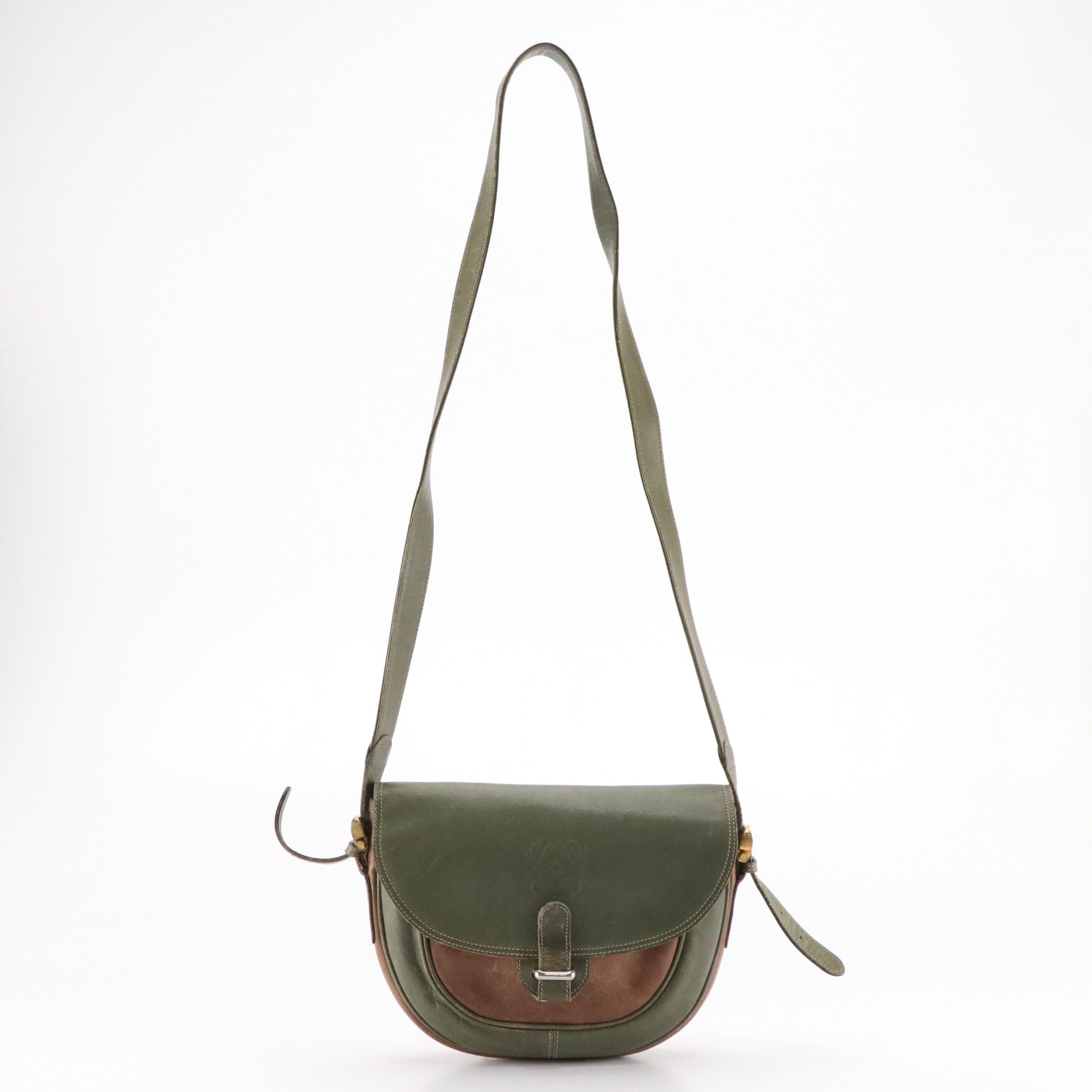 Loewe Vintage Crossbody Bag in Olive Green and Brown Grained Leather