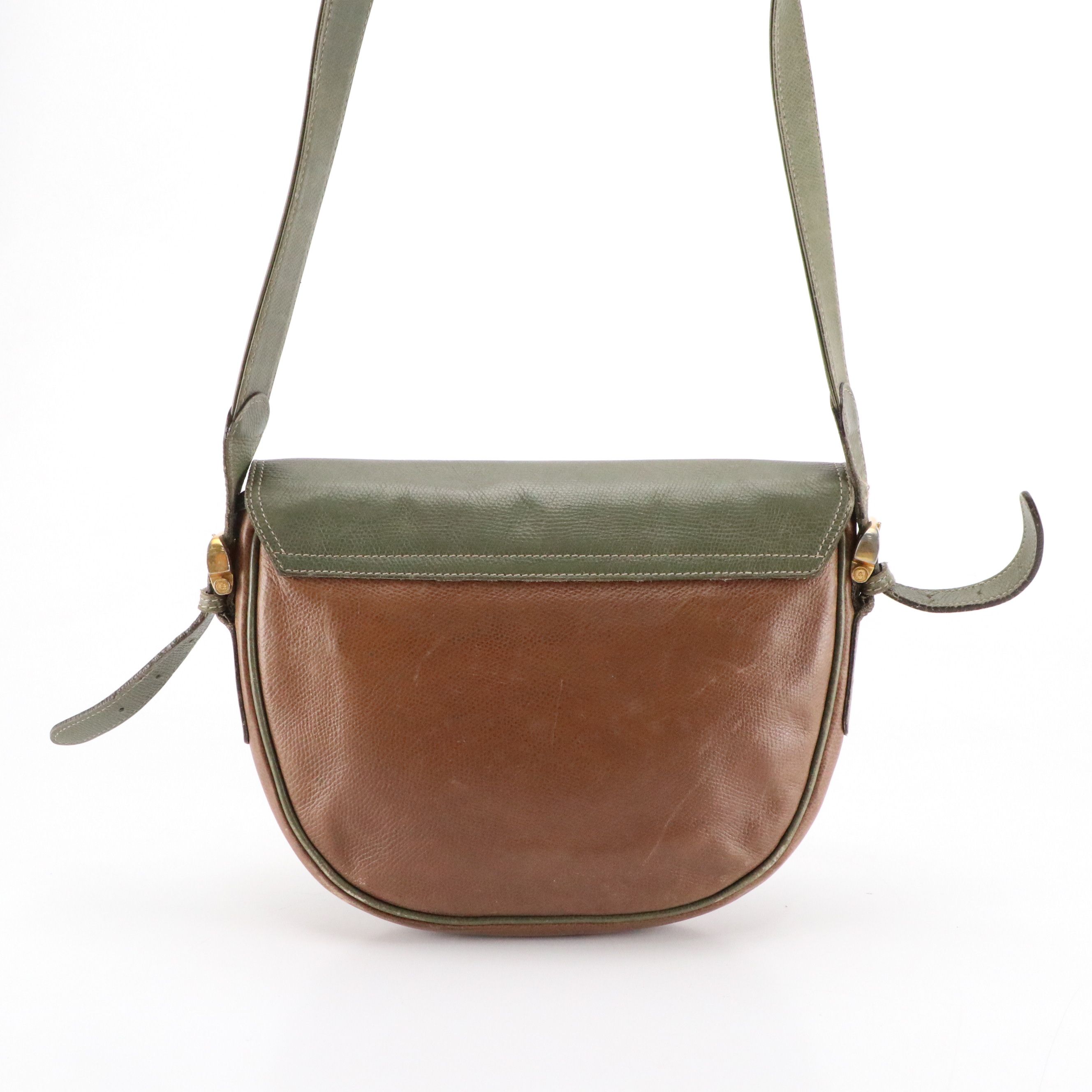 Loewe Vintage Crossbody Bag in Olive Green and Brown Grained Leather