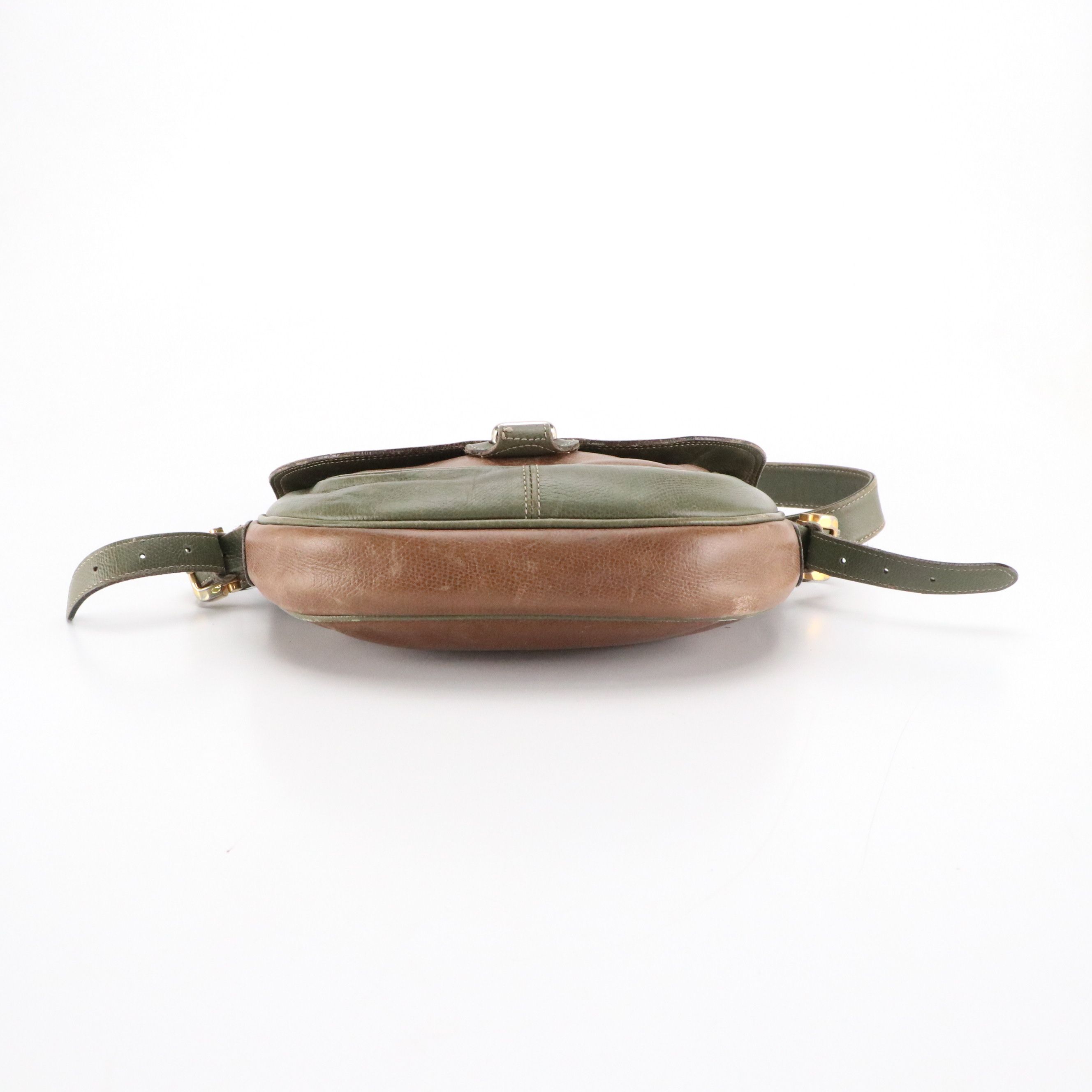 Loewe Vintage Crossbody Bag in Olive Green and Brown Grained Leather