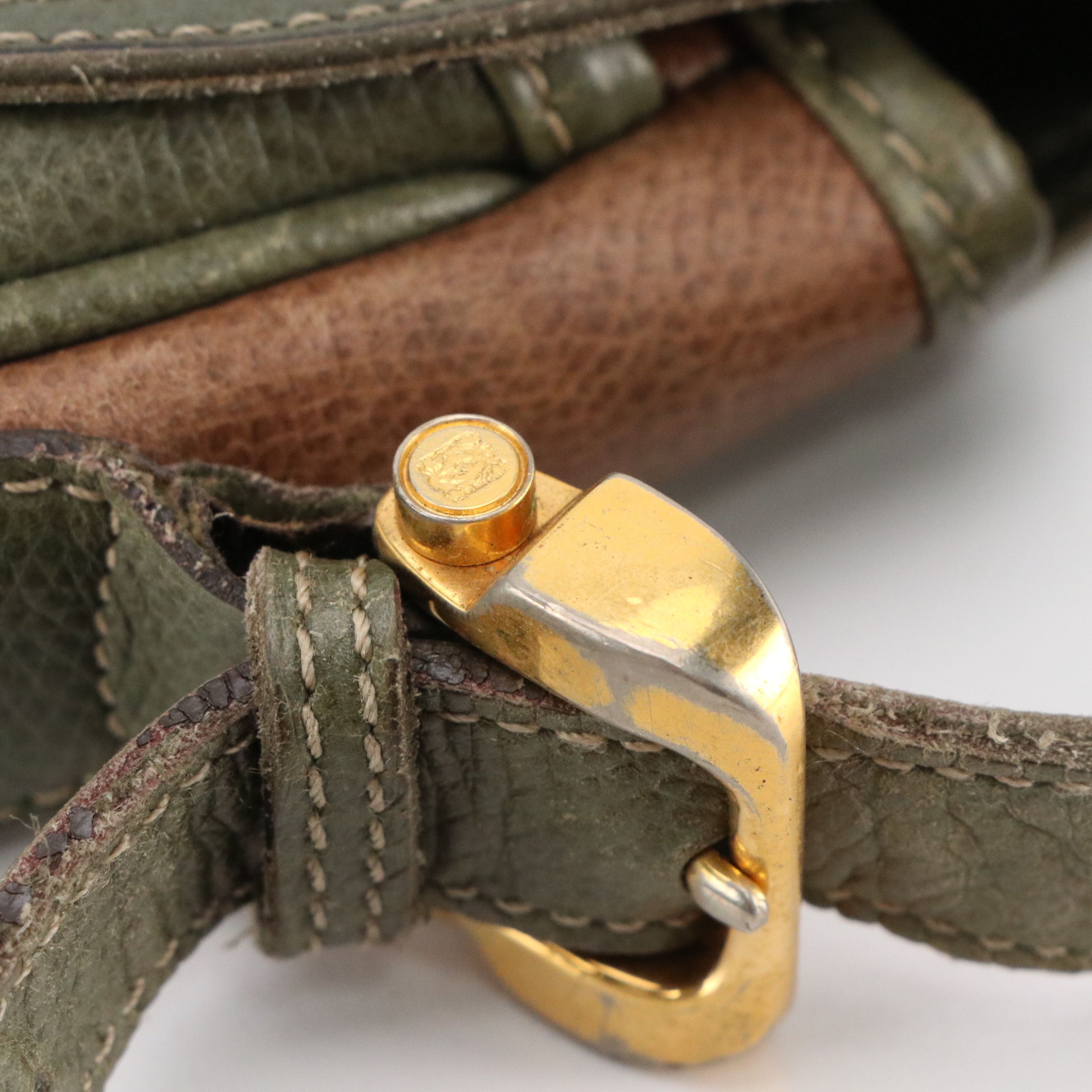 Loewe Vintage Crossbody Bag in Olive Green and Brown Grained Leather