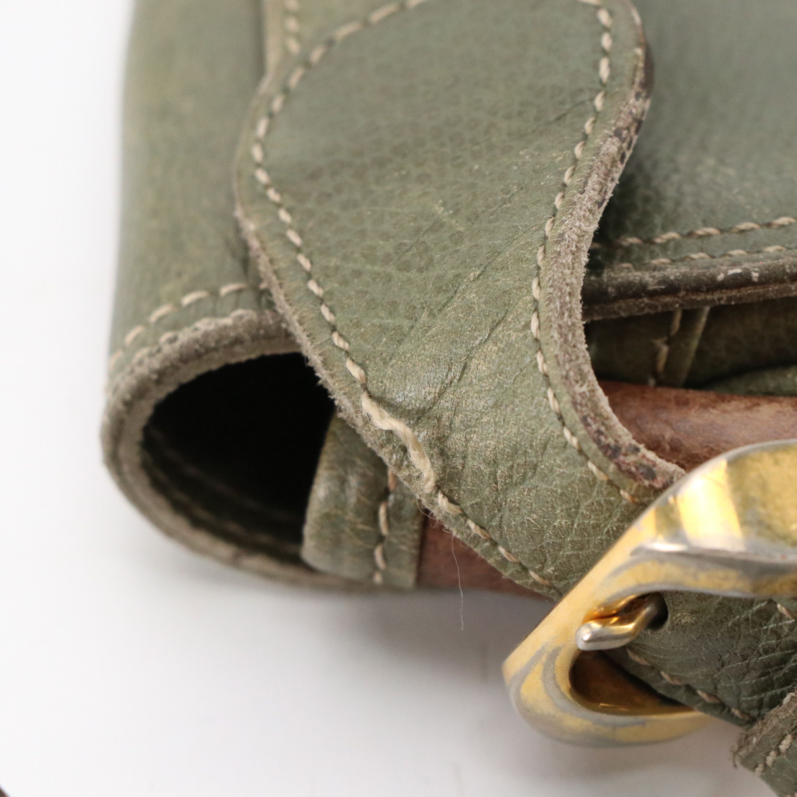 Loewe Vintage Crossbody Bag in Olive Green and Brown Grained Leather