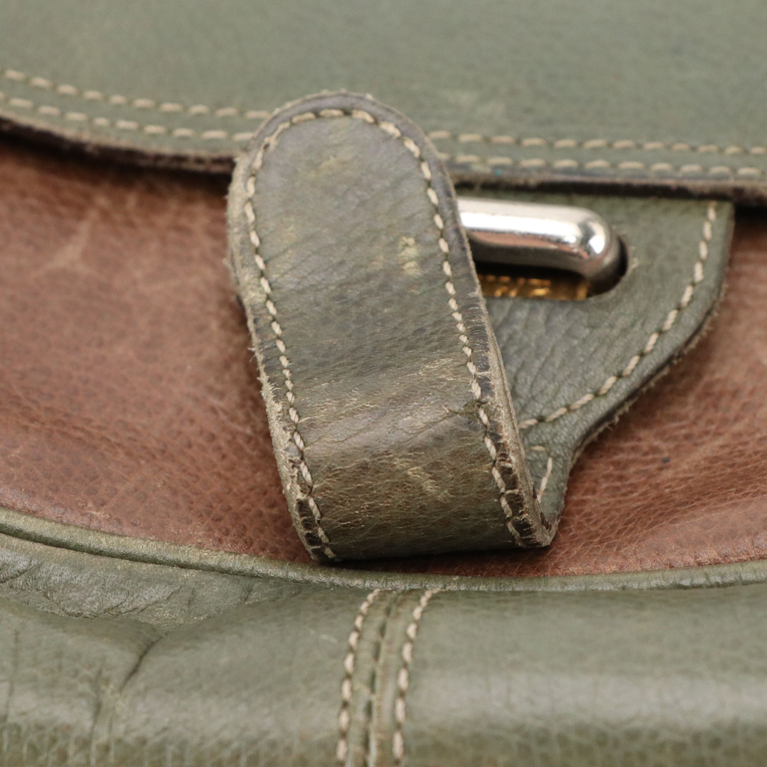 Loewe Vintage Crossbody Bag in Olive Green and Brown Grained Leather