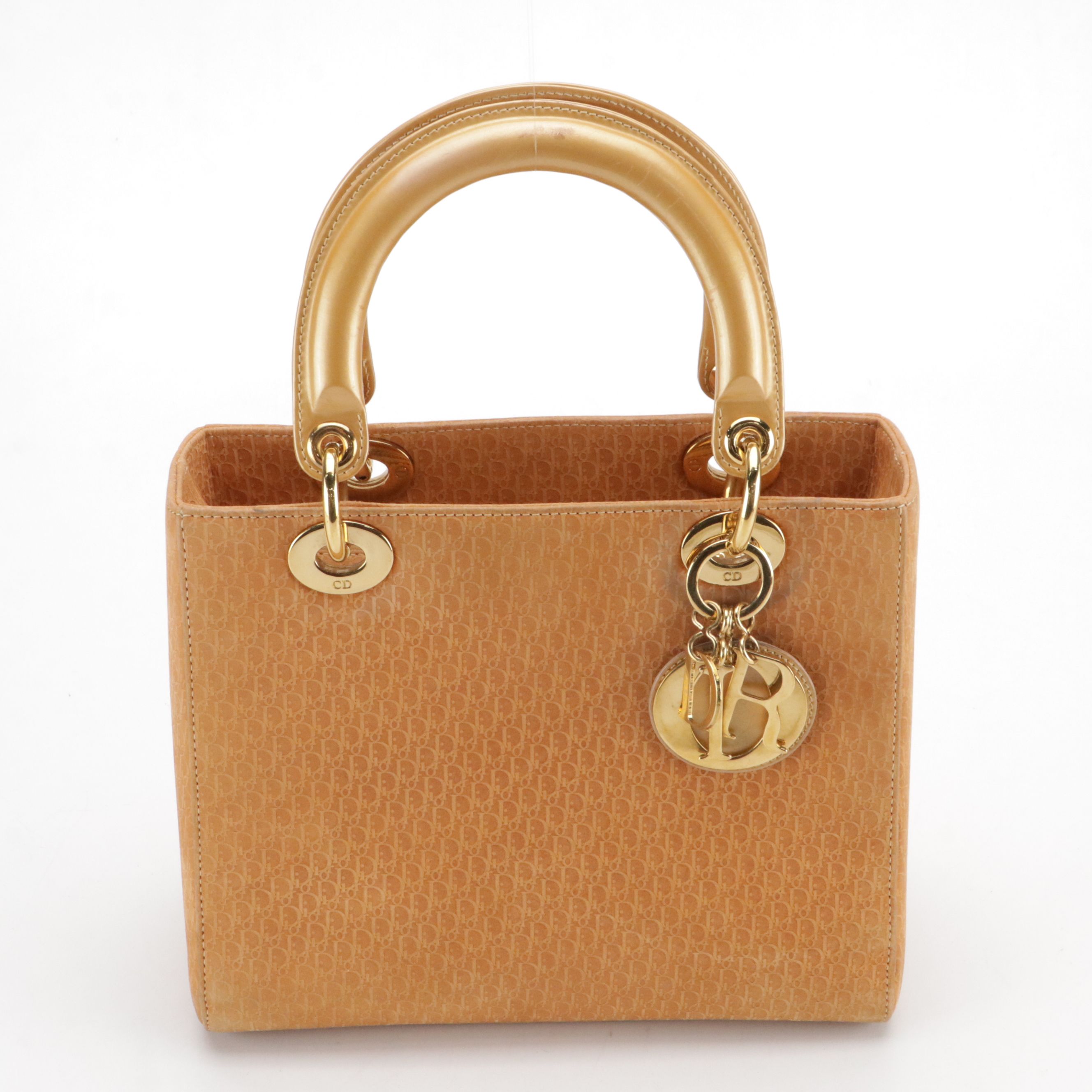 Christian Dior Lady Dior Two-Way Bag in Diorissimo Suede & Metallic Gold Leather