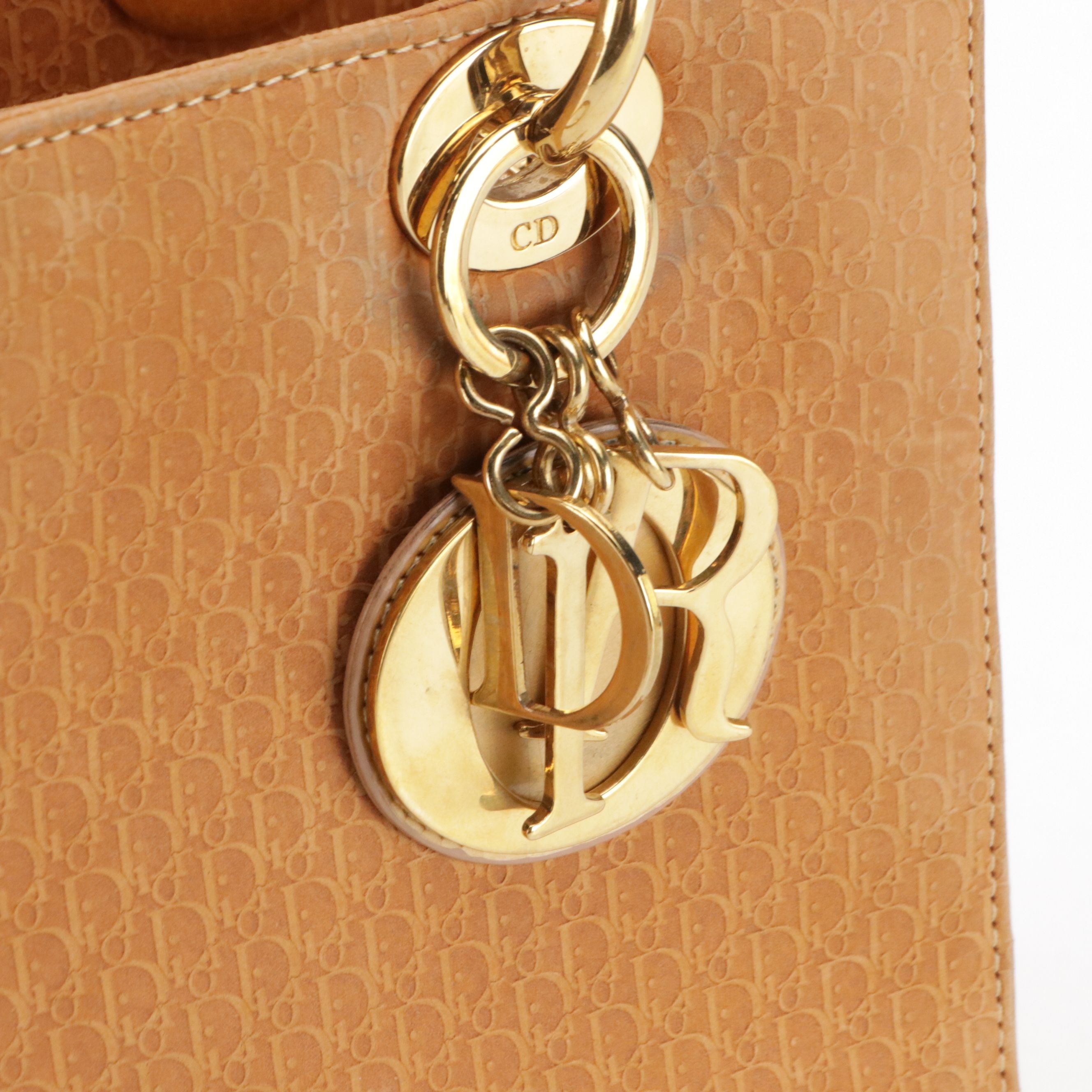 Christian Dior Lady Dior Two-Way Bag in Diorissimo Suede & Metallic Gold Leather