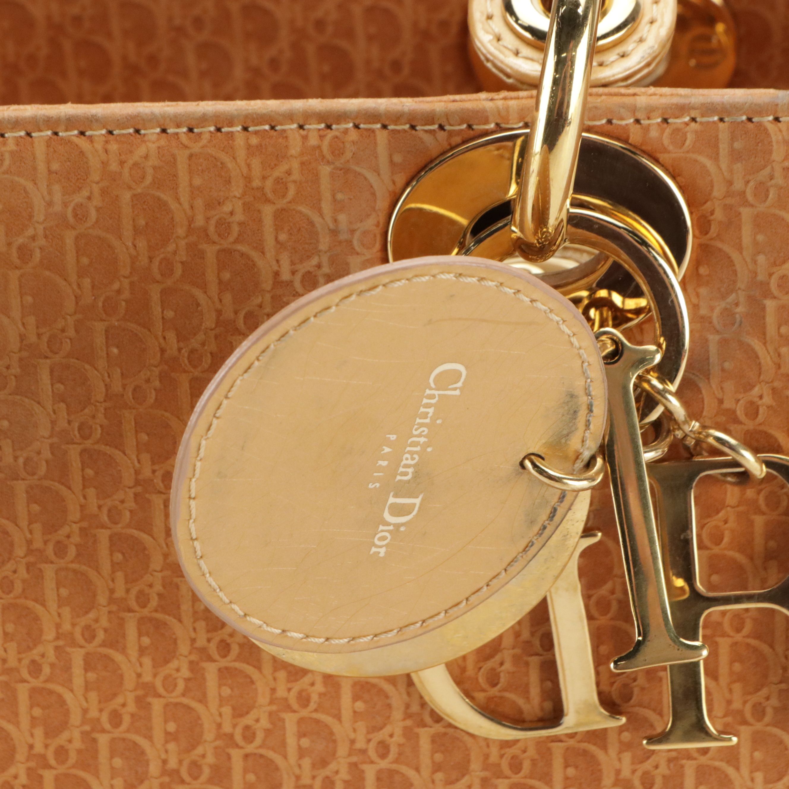 Christian Dior Lady Dior Two-Way Bag in Diorissimo Suede & Metallic Gold Leather