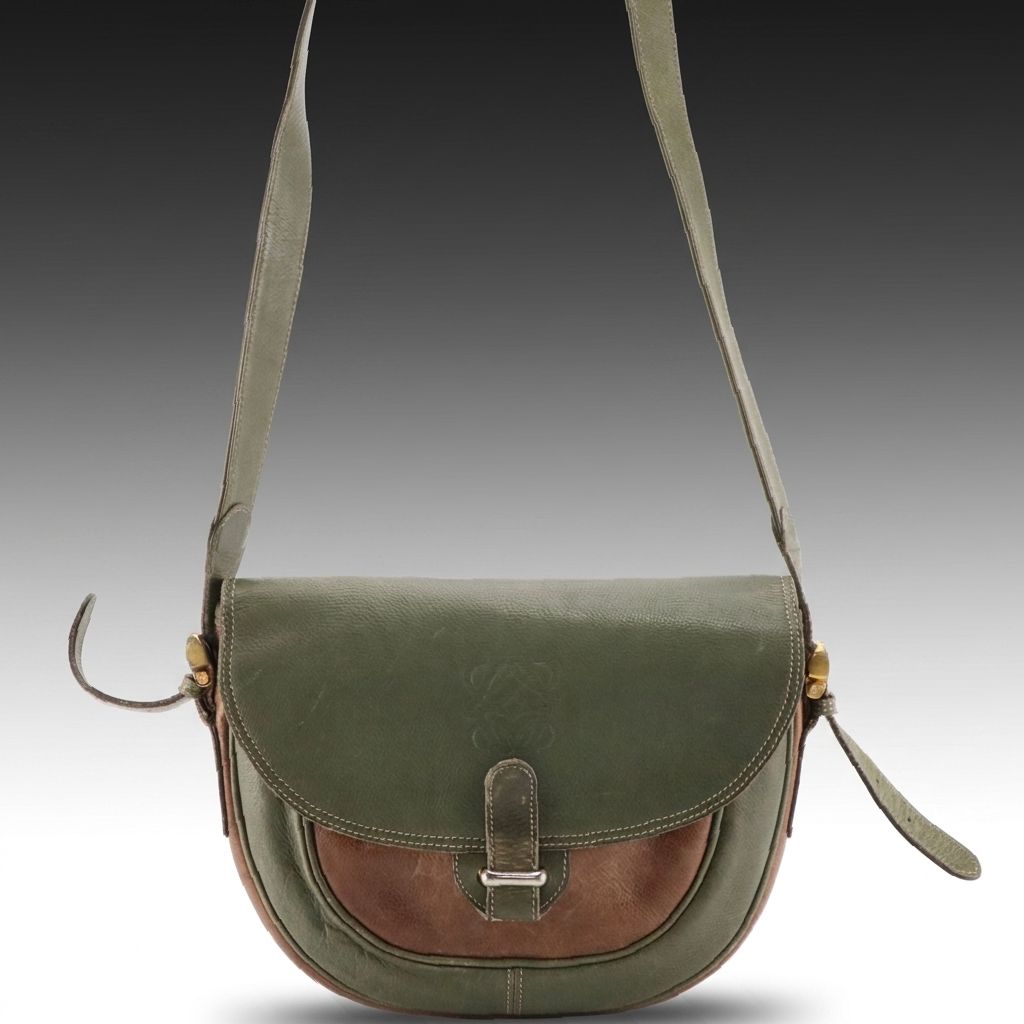 Loewe Vintage Crossbody Bag in Olive Green and Brown Grained Leather